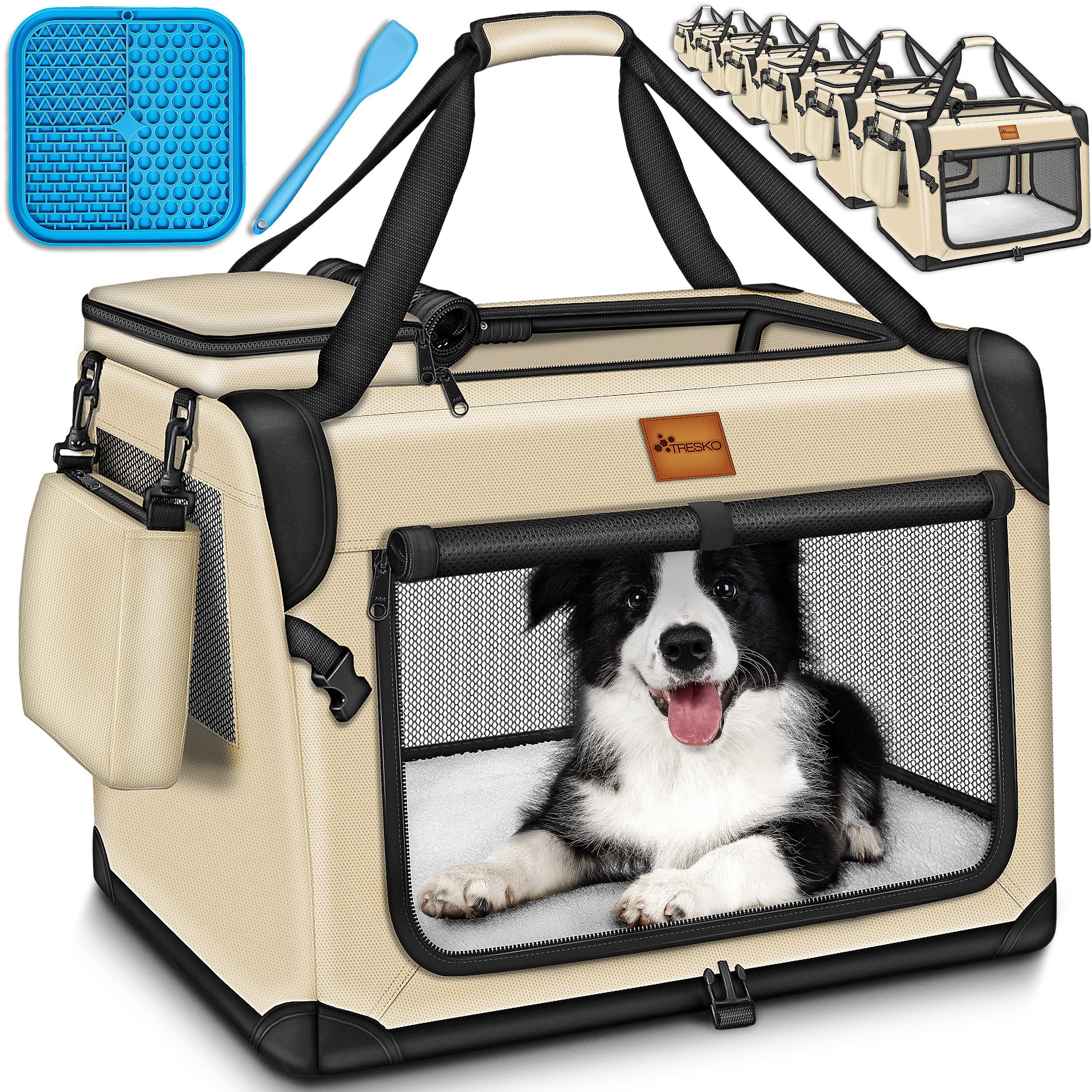 TRESKO Hunde-Transportbox Hundebox faltbar inkl. Leckmatte