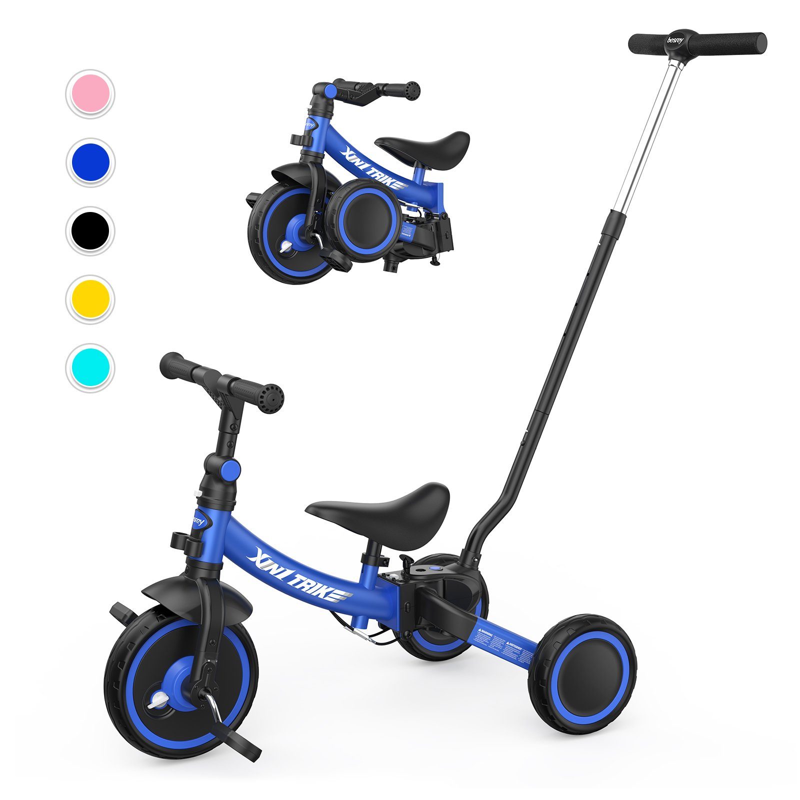 besrey Dreirad 7-in-1 Kleinkind-Dreirad mit Lenkschiebegriff