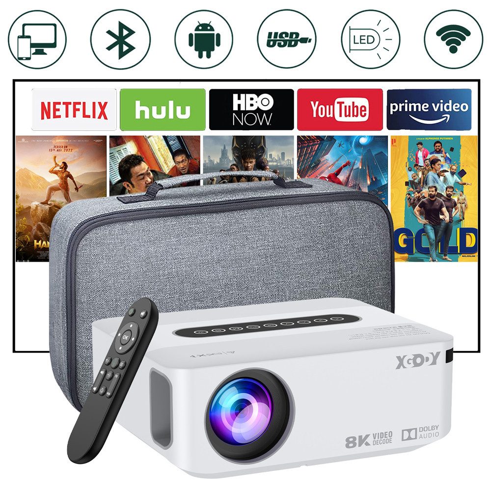 XGODY Tragbarer Smart-Projektor UHD-Beamer (12000 lm,