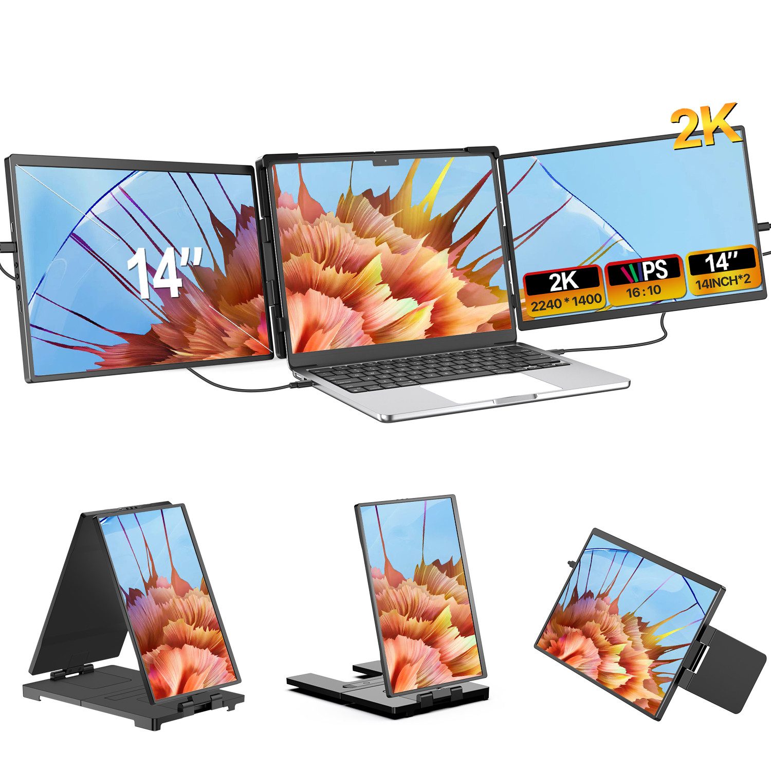 UPERFECT 2K-Dual-Screen-Laptop-Bildschirm-Extender, Tragbarer Monitor Portabler Monitor