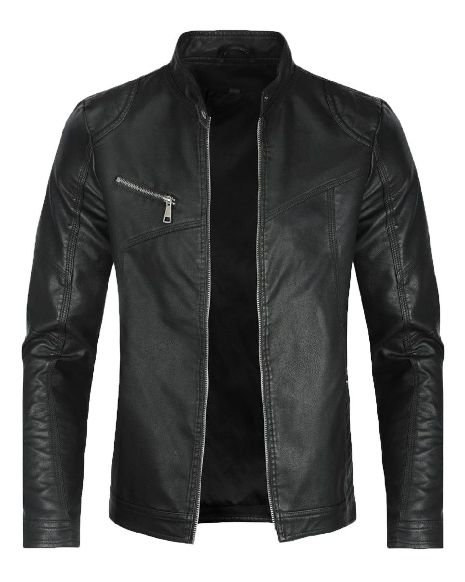 Allthemen Lederjacke Herren Bikerjacke mit Stehkragen