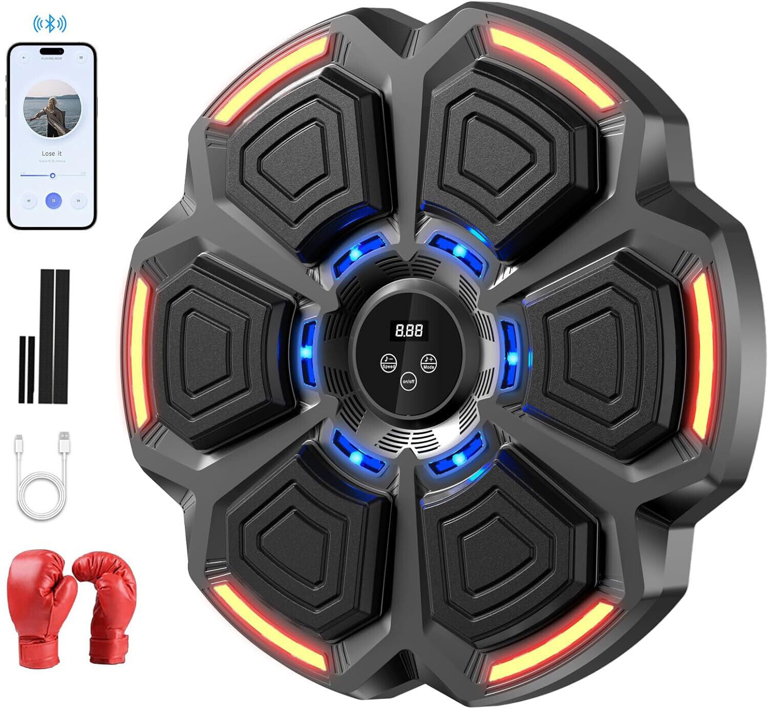 Avylet Boxsack Boxmaschine,Boxtrainer-Wandziel, Bluetooth, Licht&Musik (mit