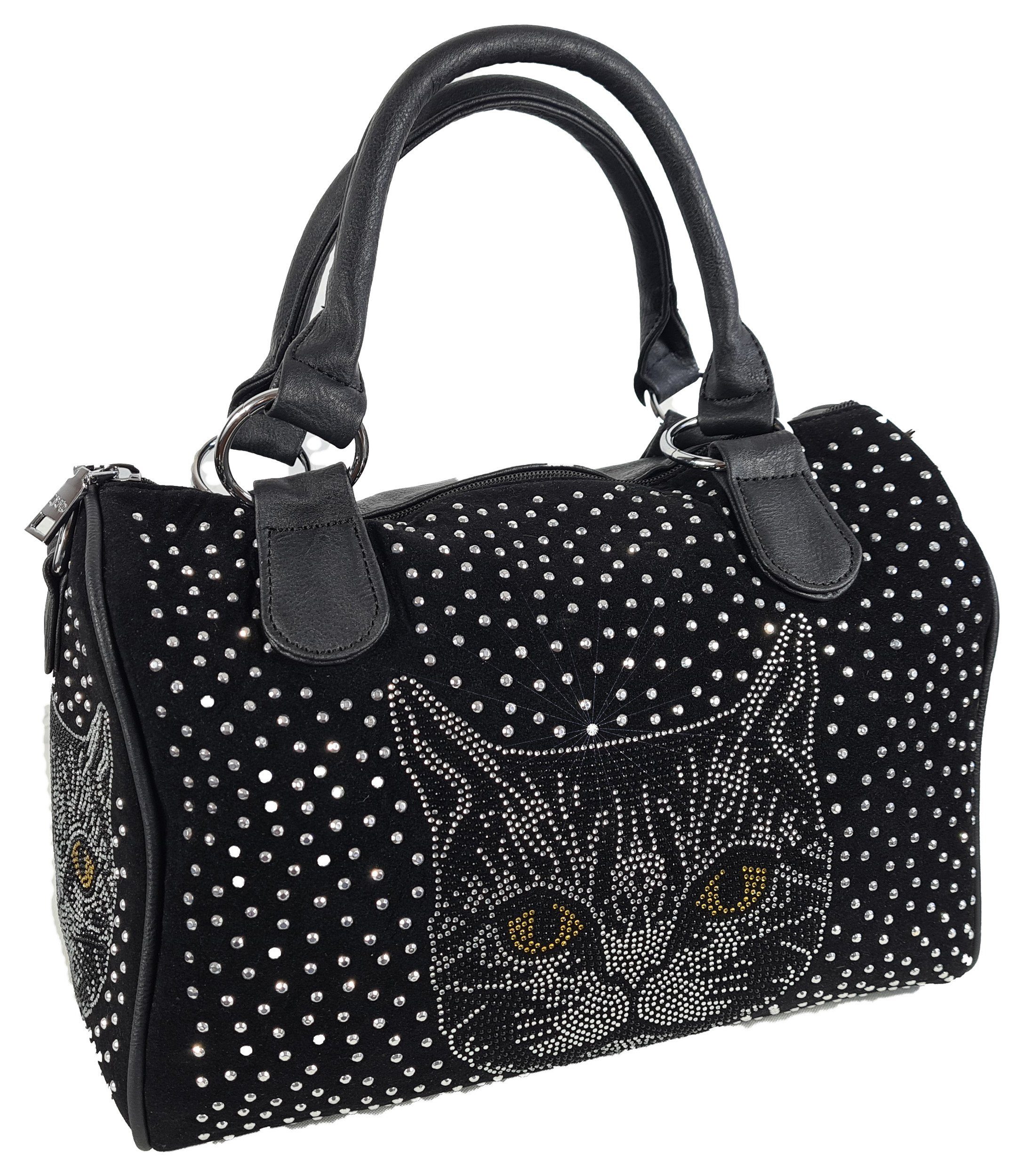 Einkaufszauber Handtasche Handtasche Katze Bowlingbag Strass,