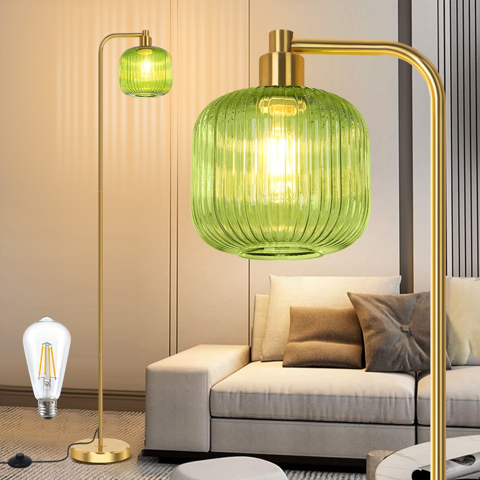 MUPOO Stehlampe Glas Kristall Stehlampe mit