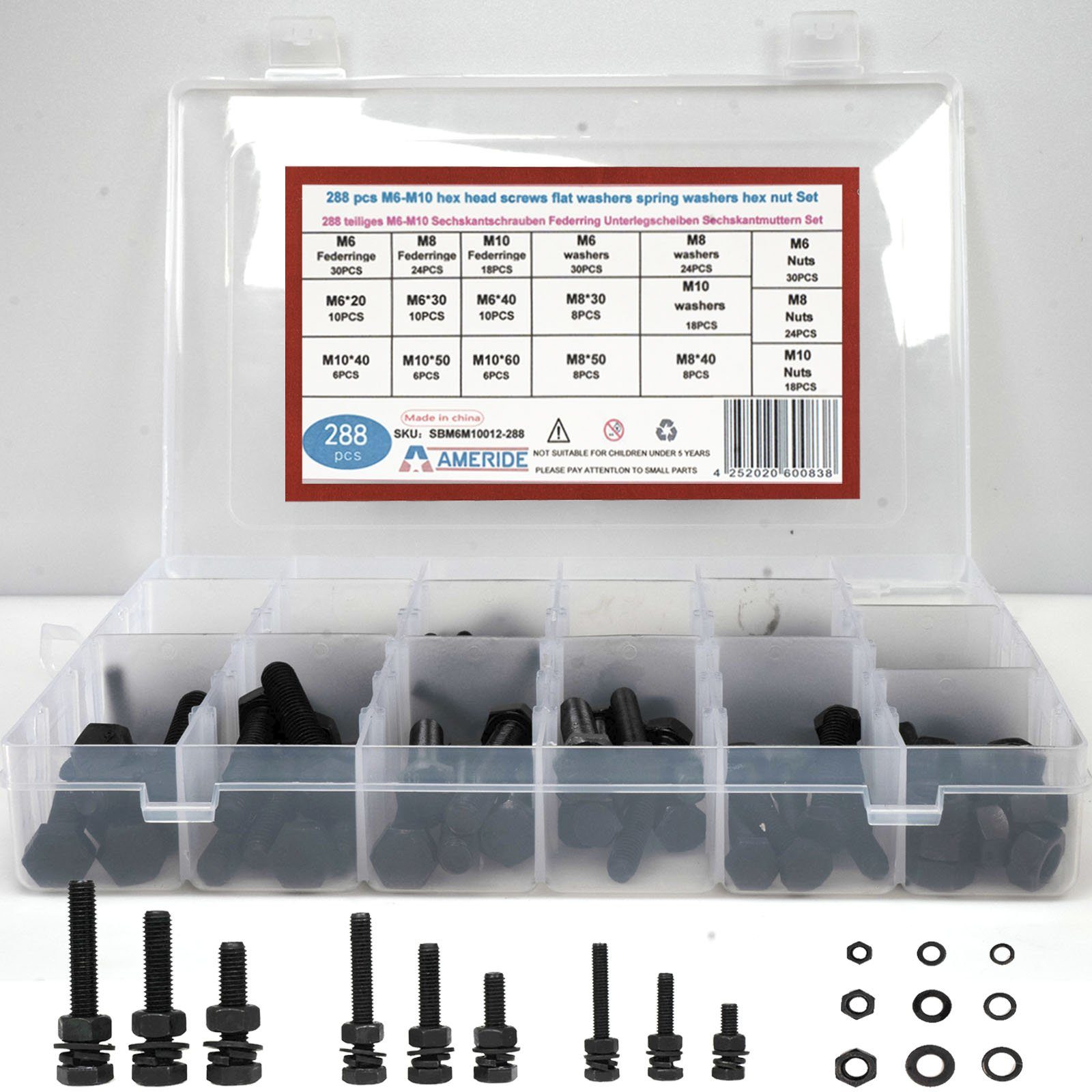 Natsen Schrauben-Set 288pcs Sechskant Schrauben Set