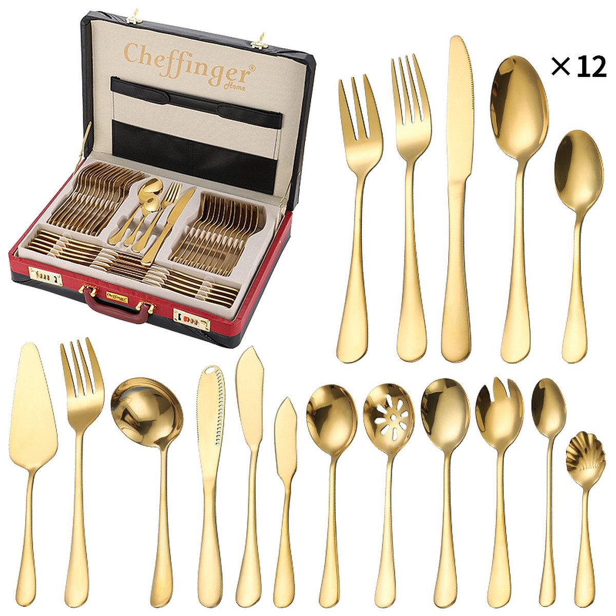 Cheffinger Besteck-Set Essbesteck Besteck-Set für 12