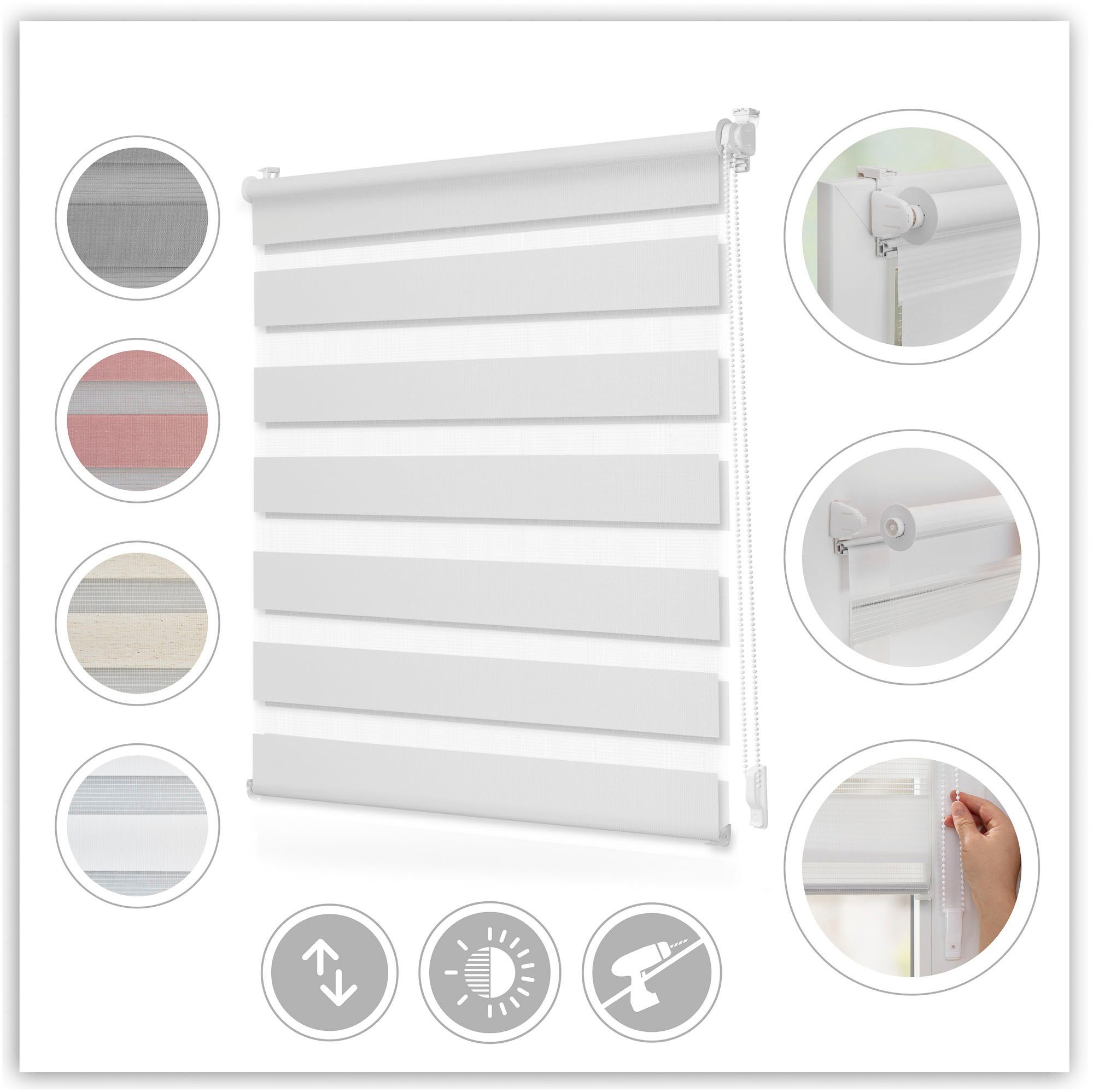 Doppelrollo Duo-Rollo Klemmfix, ohne Bohren, blickdicht,