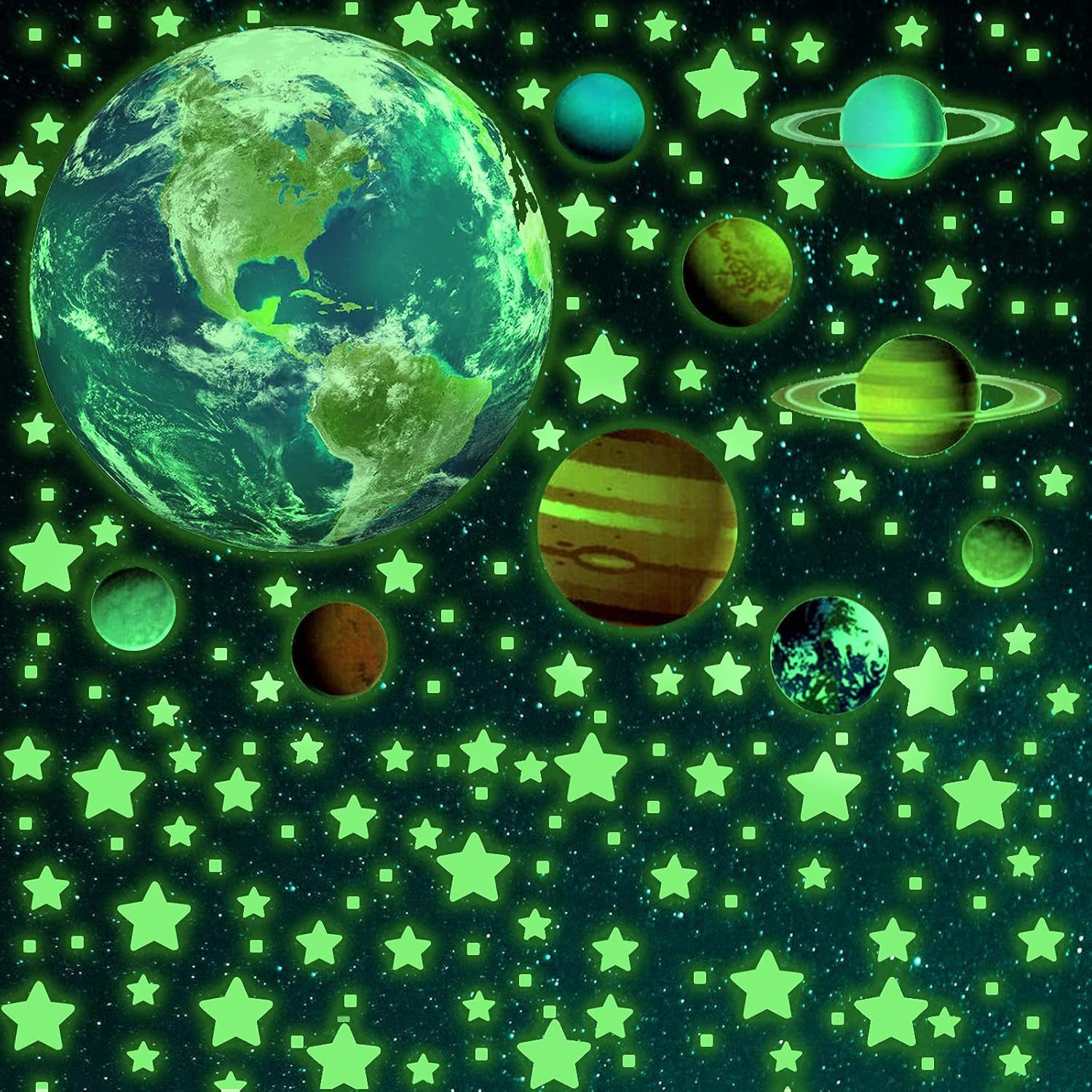 RWEUOQ Wandtattoo 10 Planeten Wandtattoo Leuchtsterne