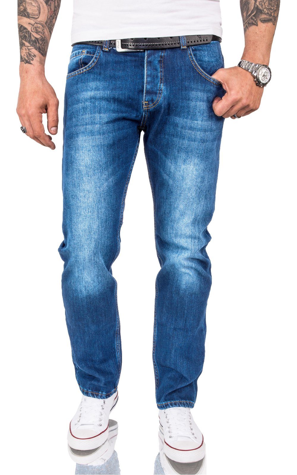 Rock Creek Straight-Jeans Herren Jeans Stonewashed