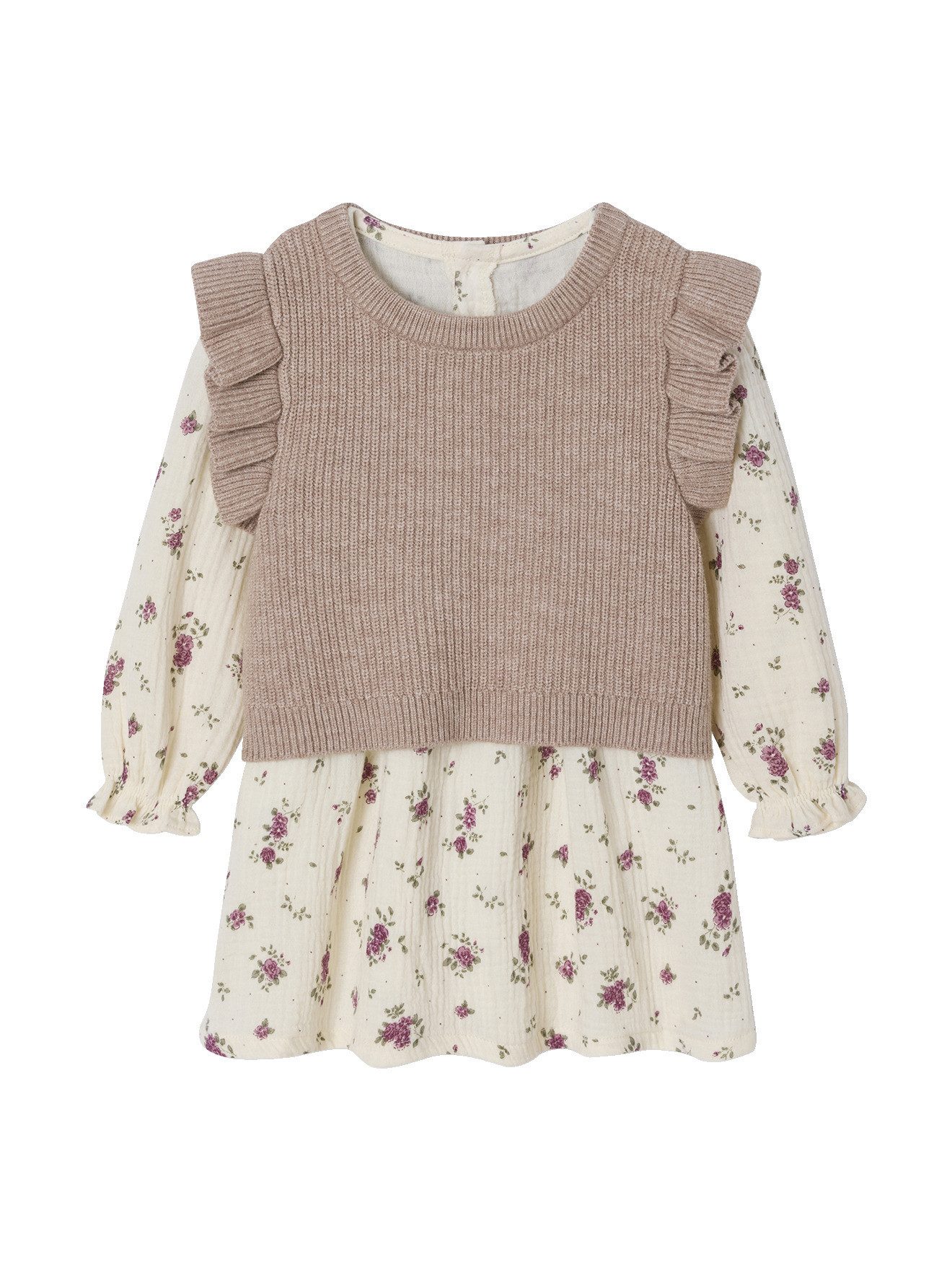 vertbaudet A-Linien-Kleid Baby-Set: Kleid mit Druck