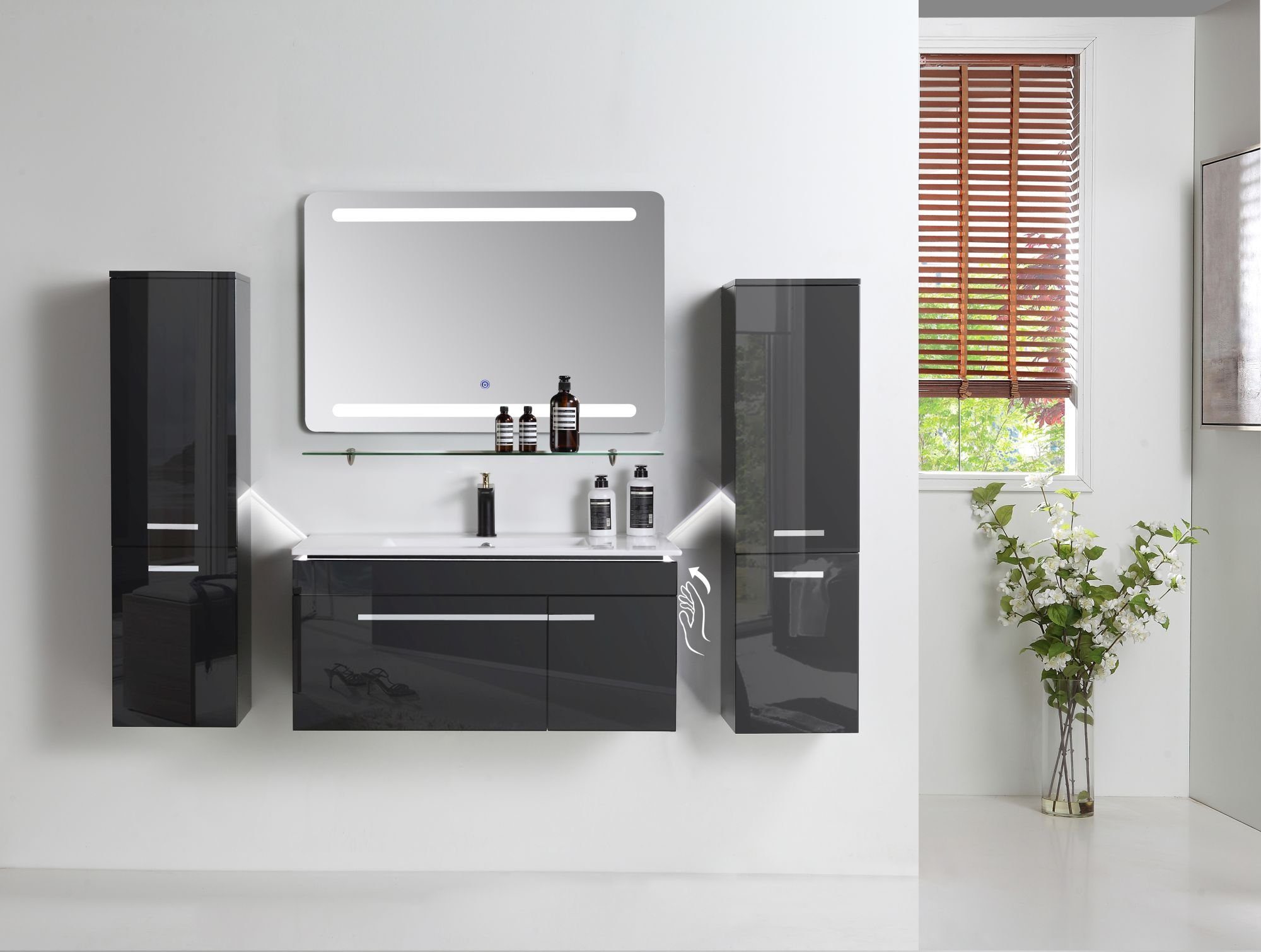 Faizee Möbel Badmöbel-Set Badmöbel Set Schwarz