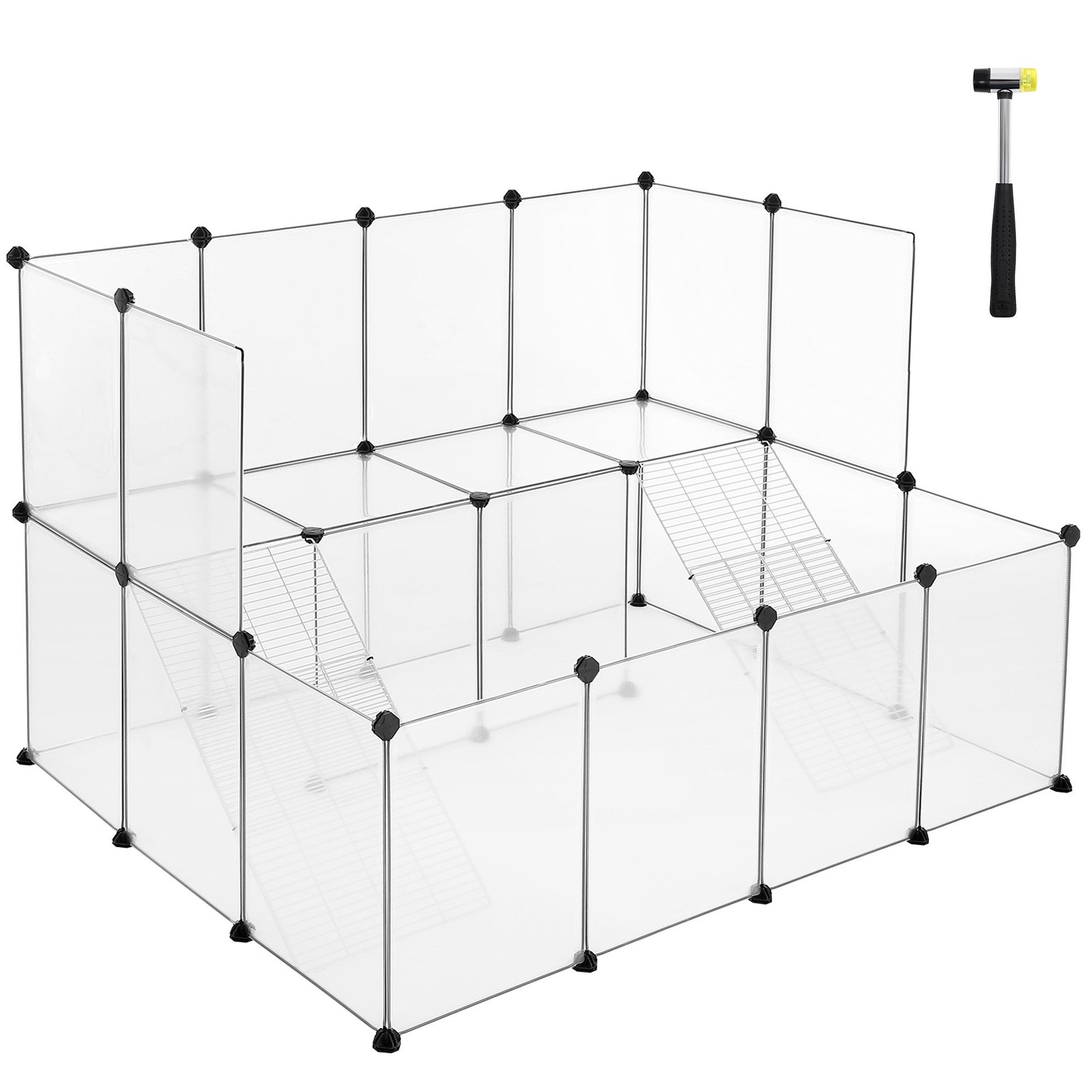 SONGMICS Kleintierkäfig, 2-stöckig mit Metallgittertreppen 143x108x92cm