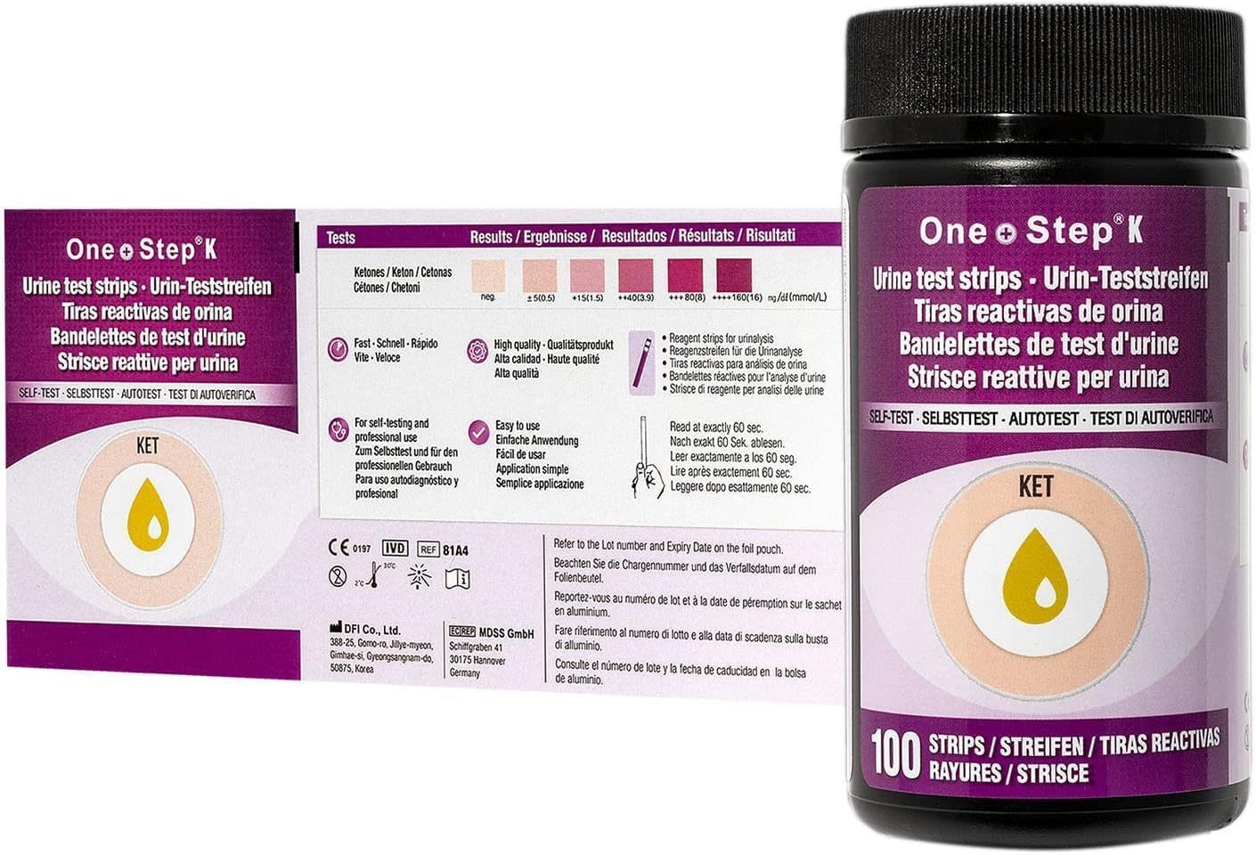 One+Step Keton-Teststreifen + Referenzfarbkarte - Urintest