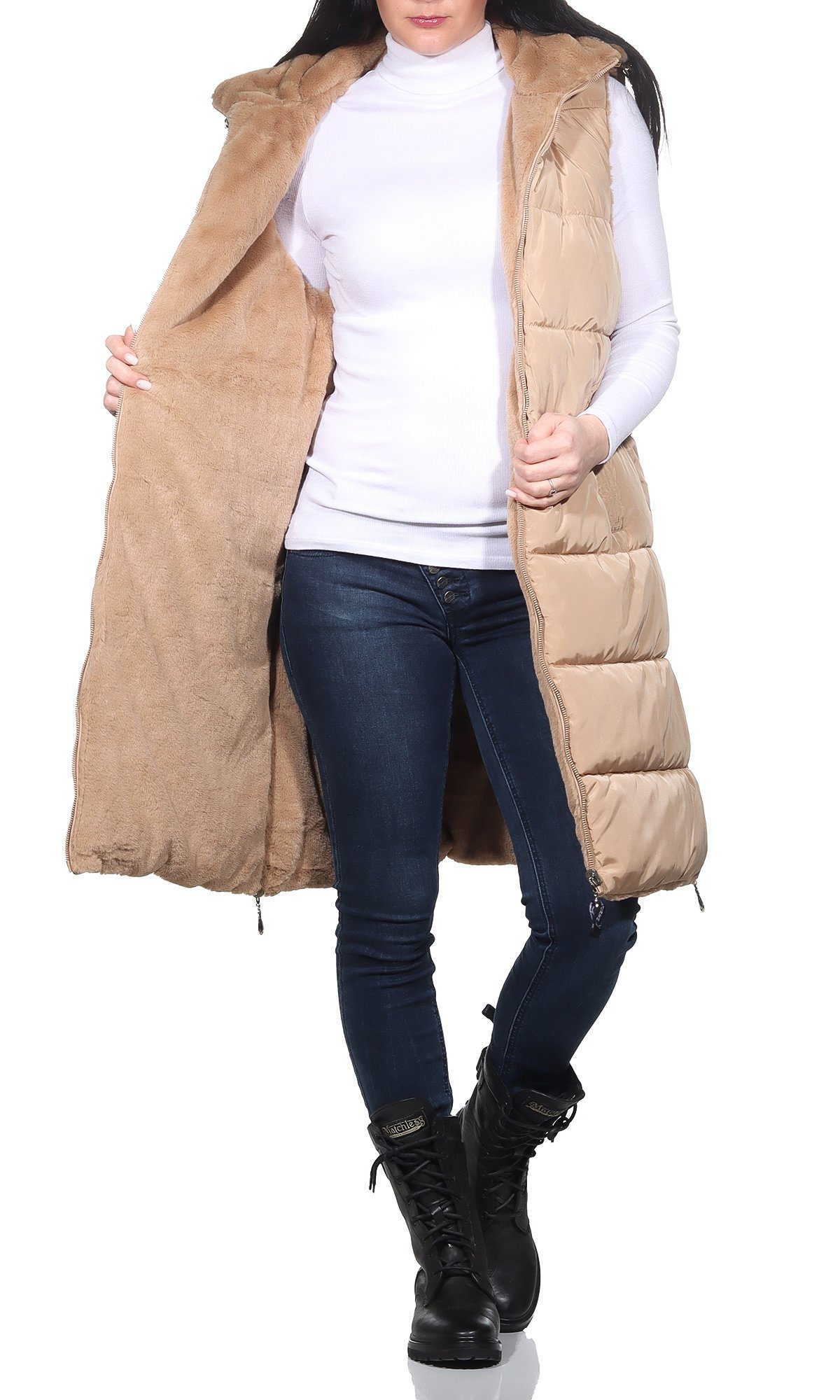 Aurela Damenmode Steppweste Damen Longweste mit