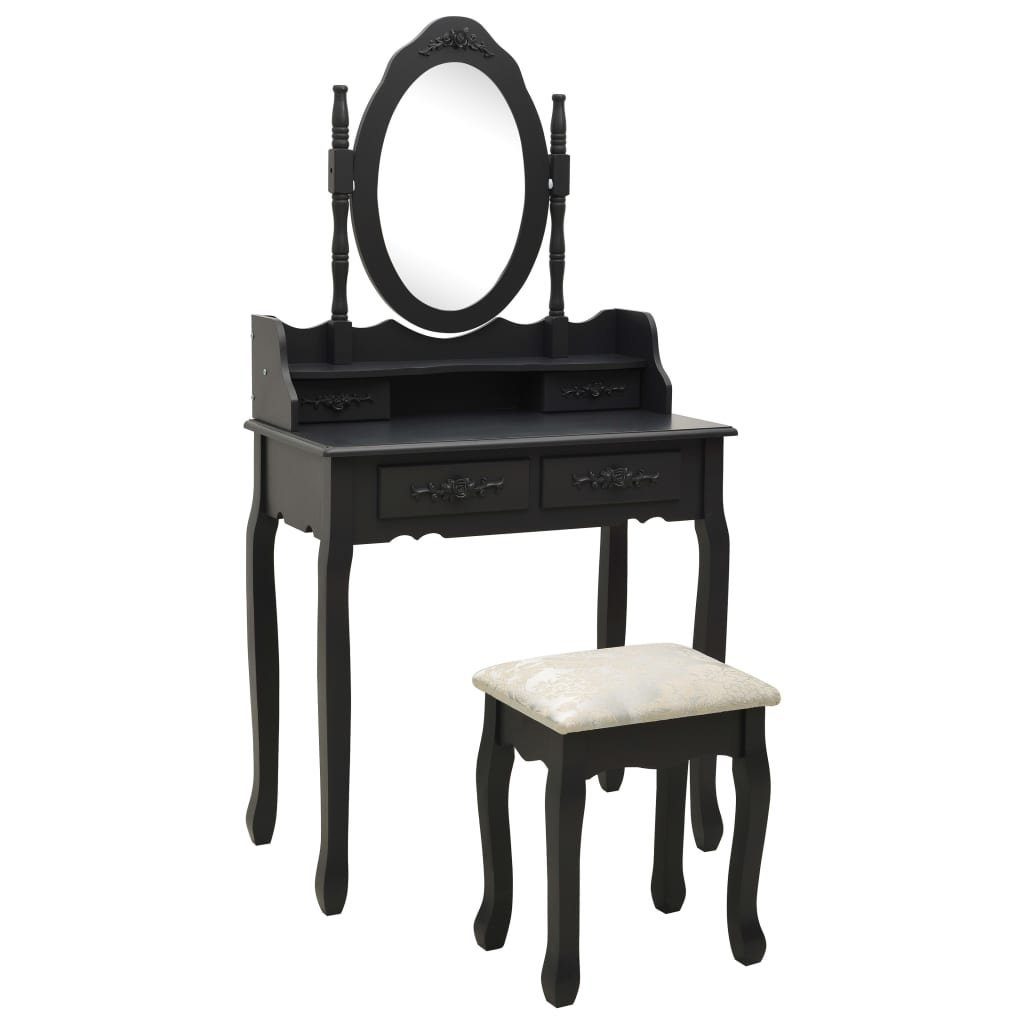 vidaXL Schminktisch Schminktisch-Set mit Hocker Schwarz