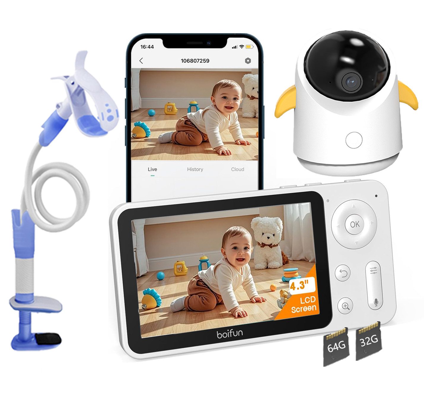 Boifun Video-Babyphone 2MP Babyphone mit Kamera