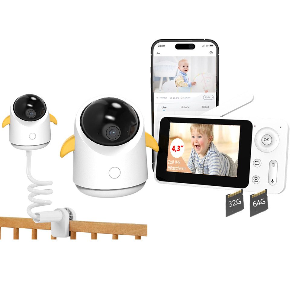 Boifun Video-Babyphone 4,3 Zoll WLAN Babyphone