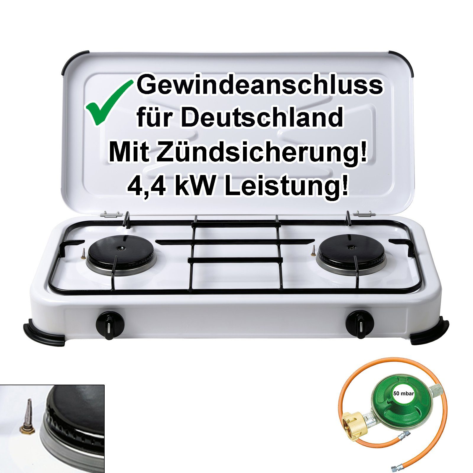 BlueCraft Gaskocher 2 flammig mit Zündsicherung