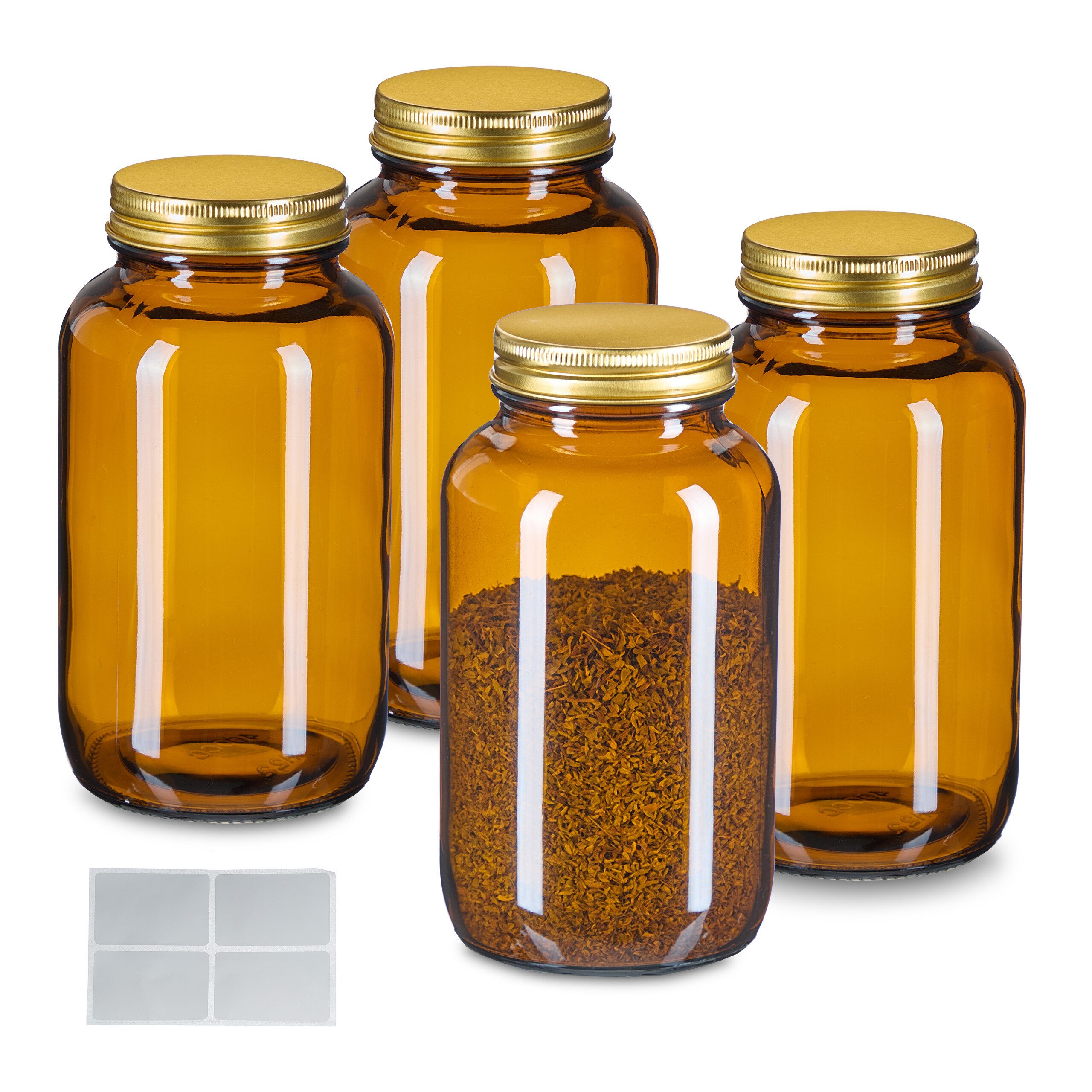 relaxdays Vorratsglas Braungläser 4er Set 400ml,