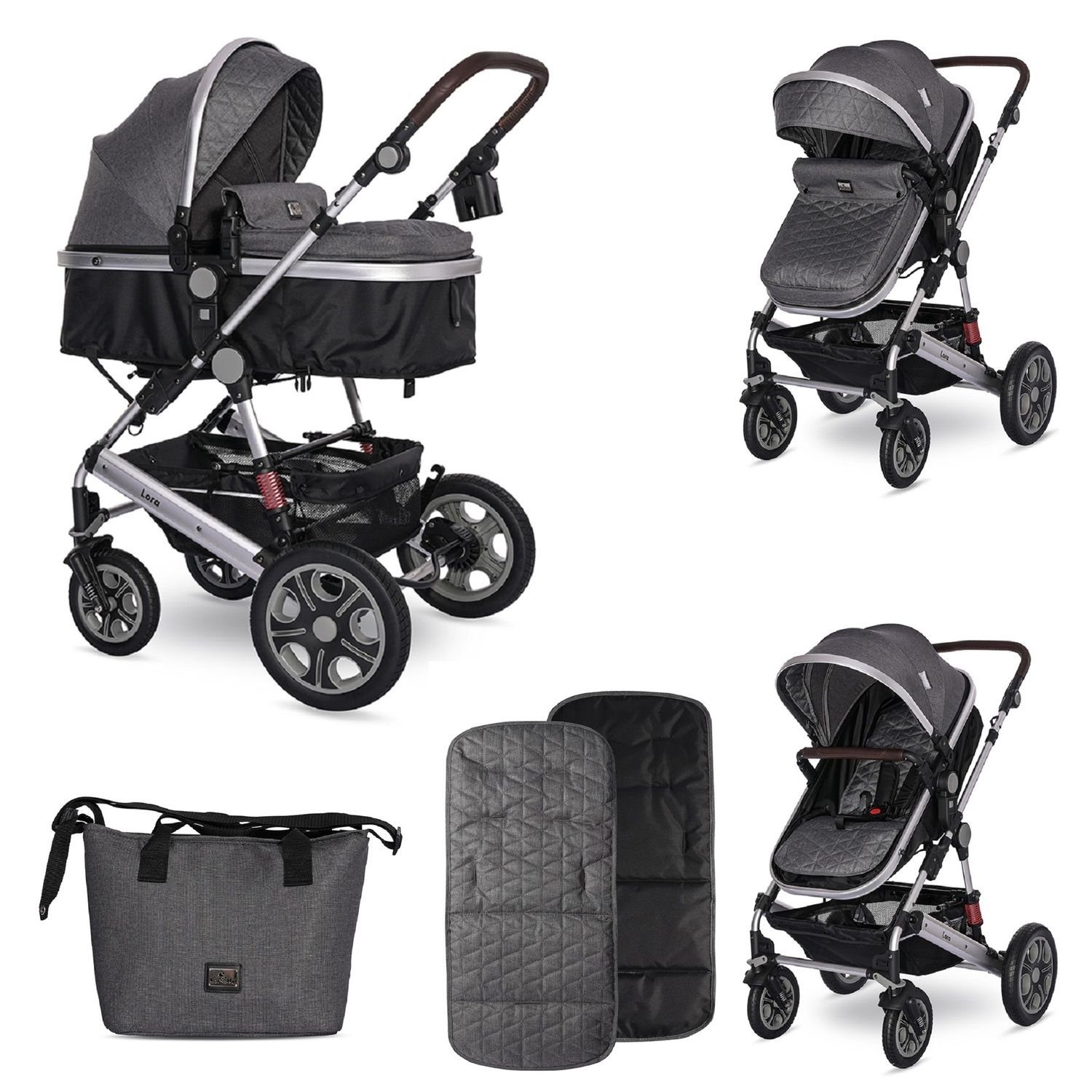 Lorelli Kombi-Kinderwagen Kinderwagen Lora, faltbar Gummiräder