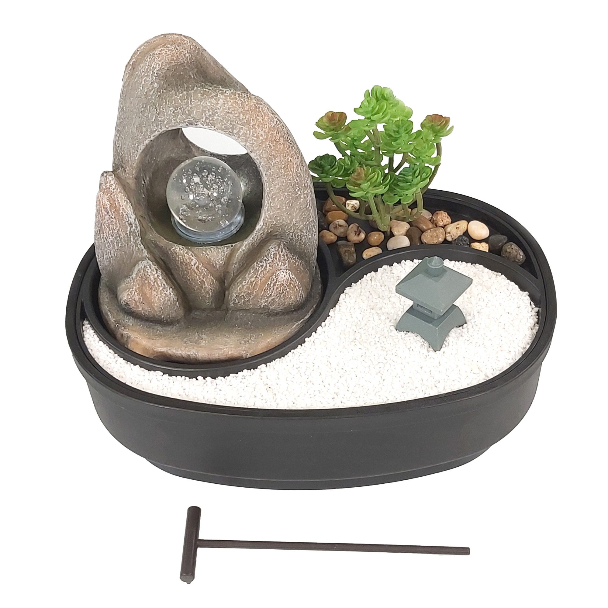 Lemodo Zimmerbrunnen Tischbrunnen mit Zen-Garten, Pumpe