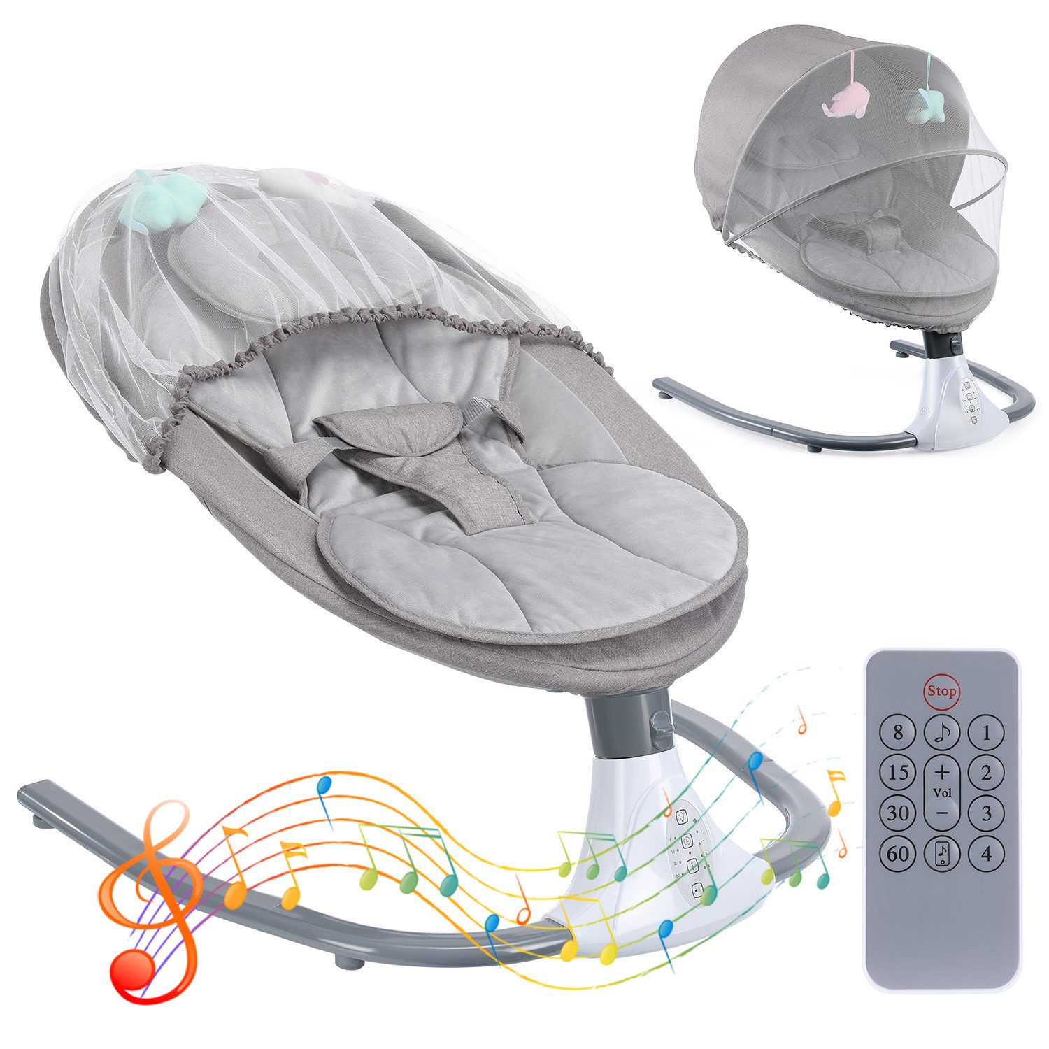 LOVONLIVE Babywippe Intelligenter elektrischer Babyschaukelstuhl, faltbar,
