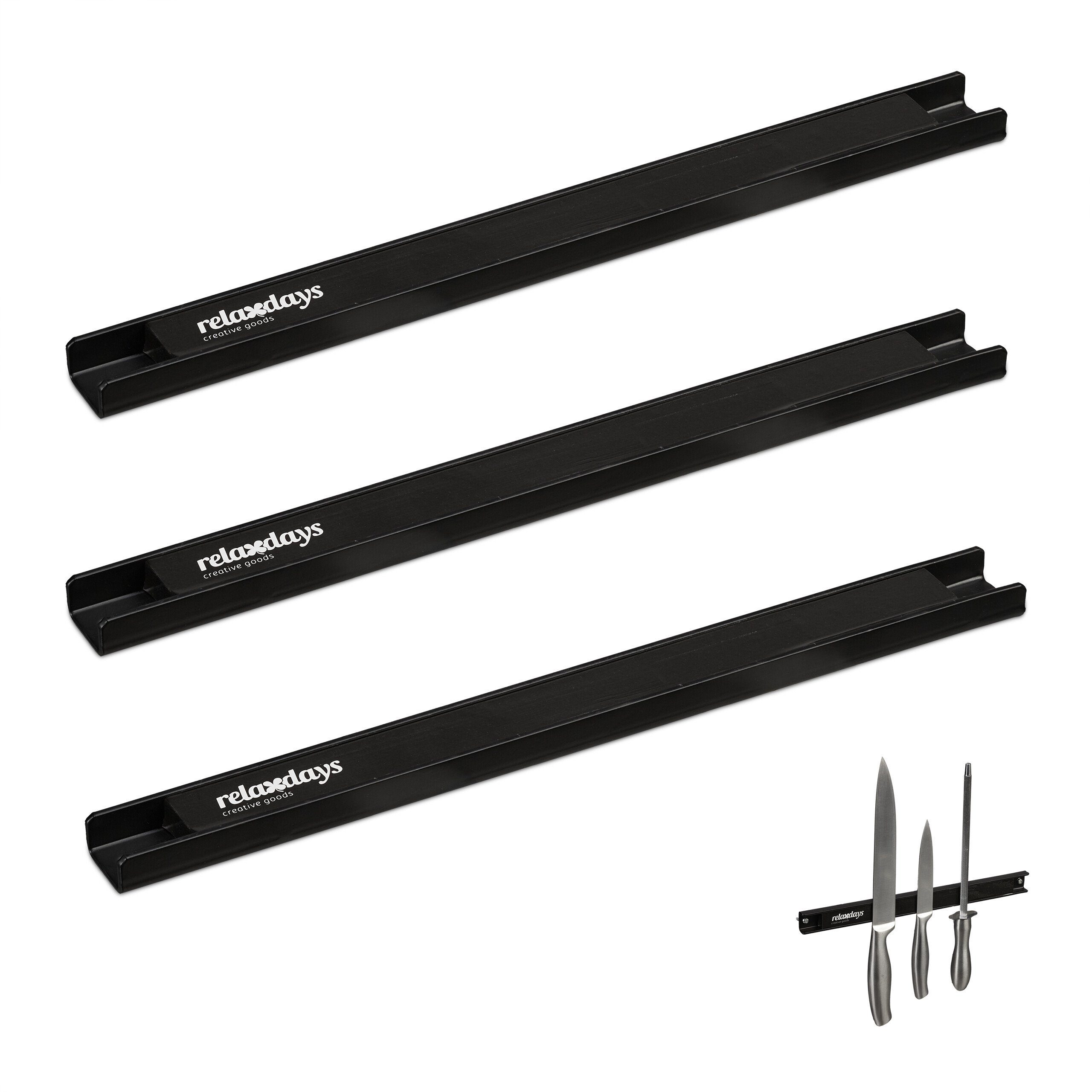 relaxdays Wand-Magnet Messer-Leiste 3er Set Magnetleiste