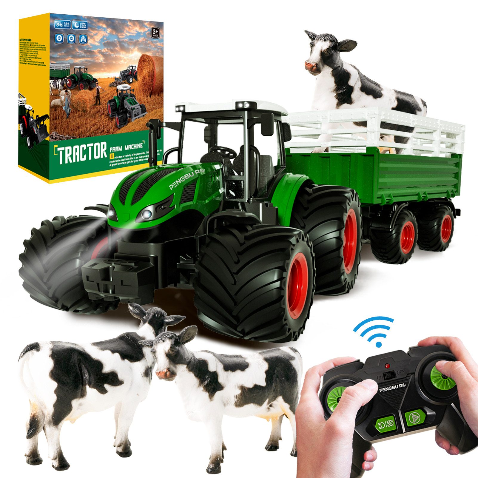Esun RC-Traktor Ferngesteuerter Traktor mit Anhänger,