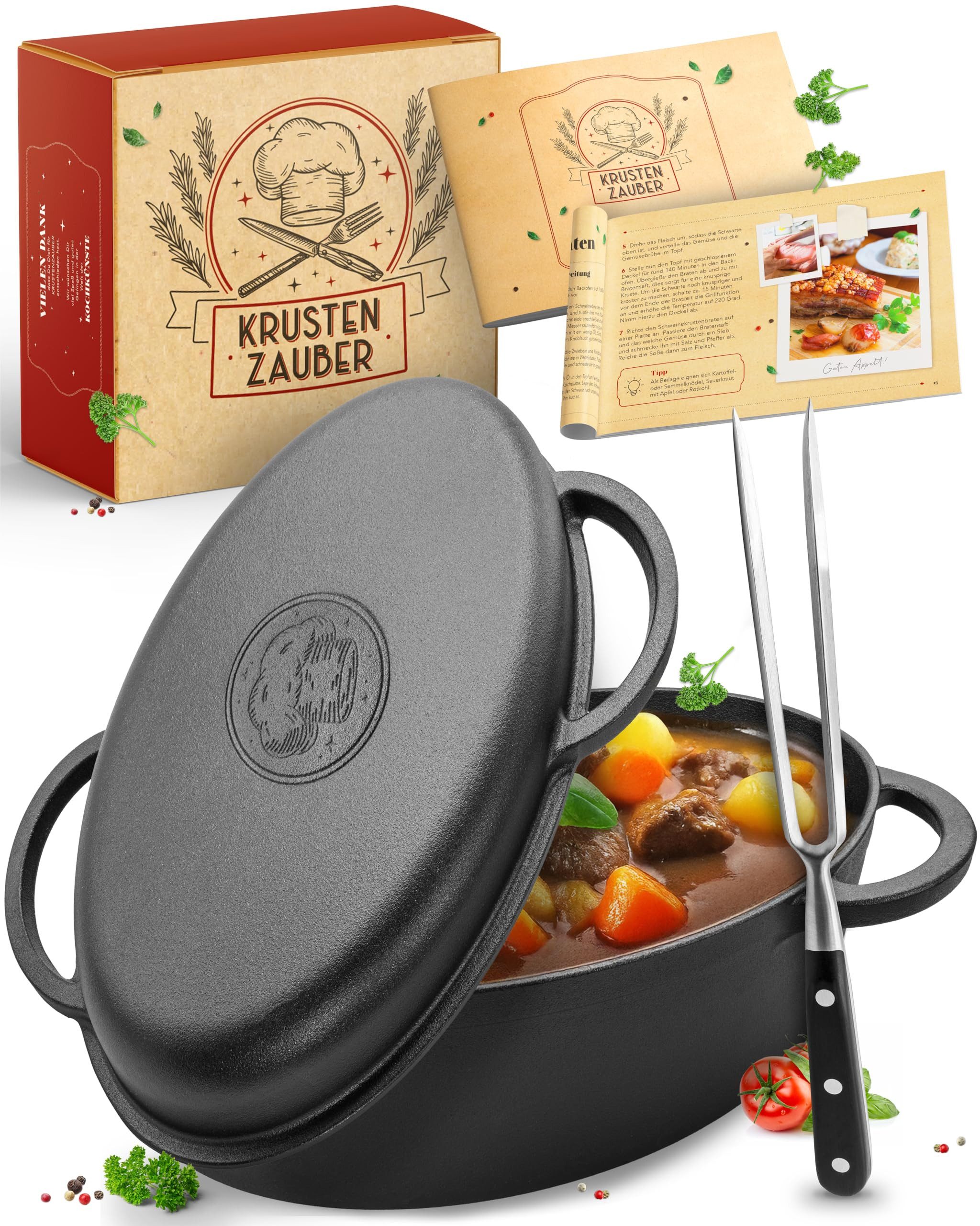 Krustenzauber Bräter 35cm Gusseisen Bräter mit