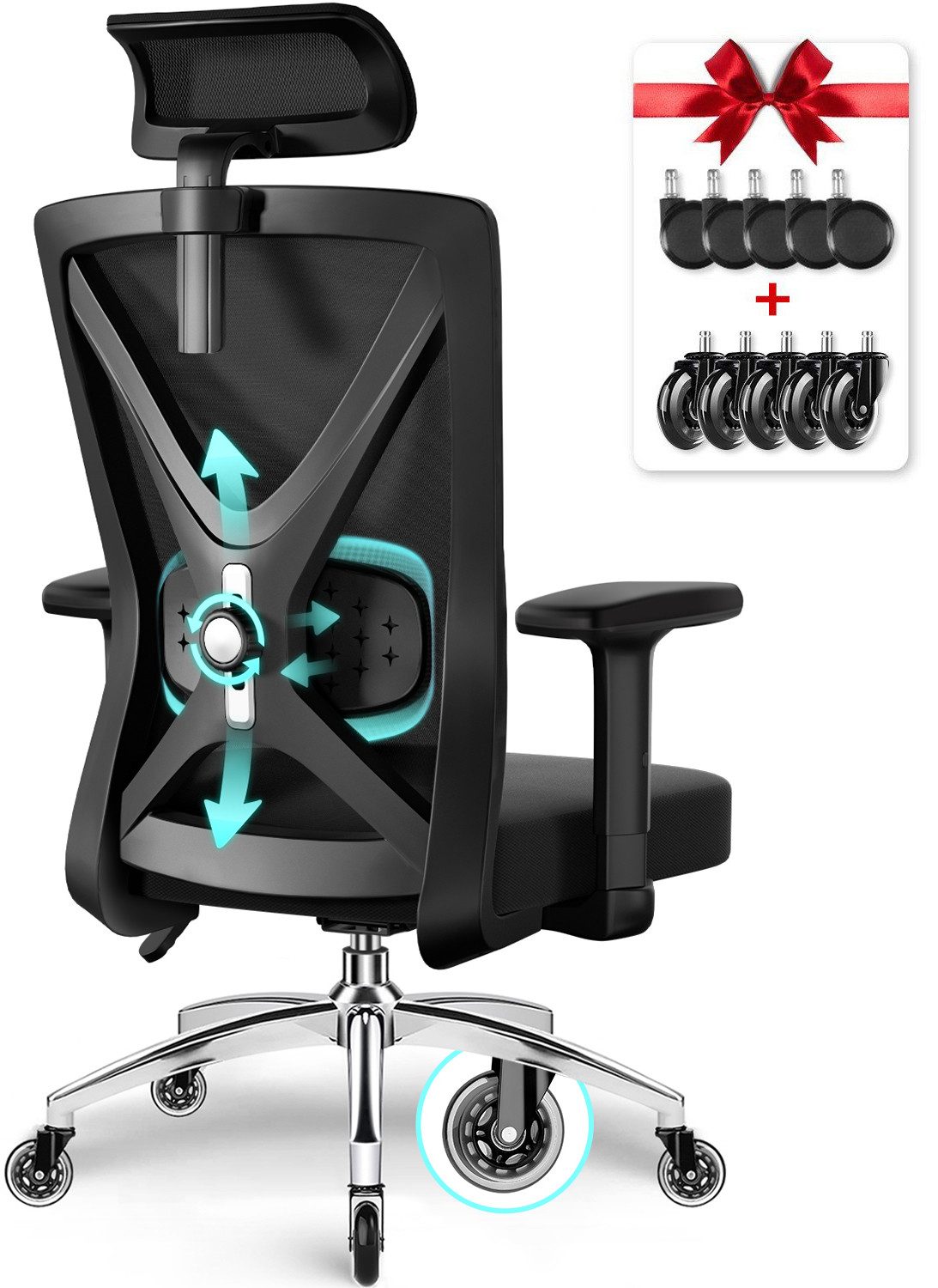 Adormii Bürostuhl Ergonomischer Bürostuhl,Bürostuhl mit Weiches-3D-Lendenkissen
