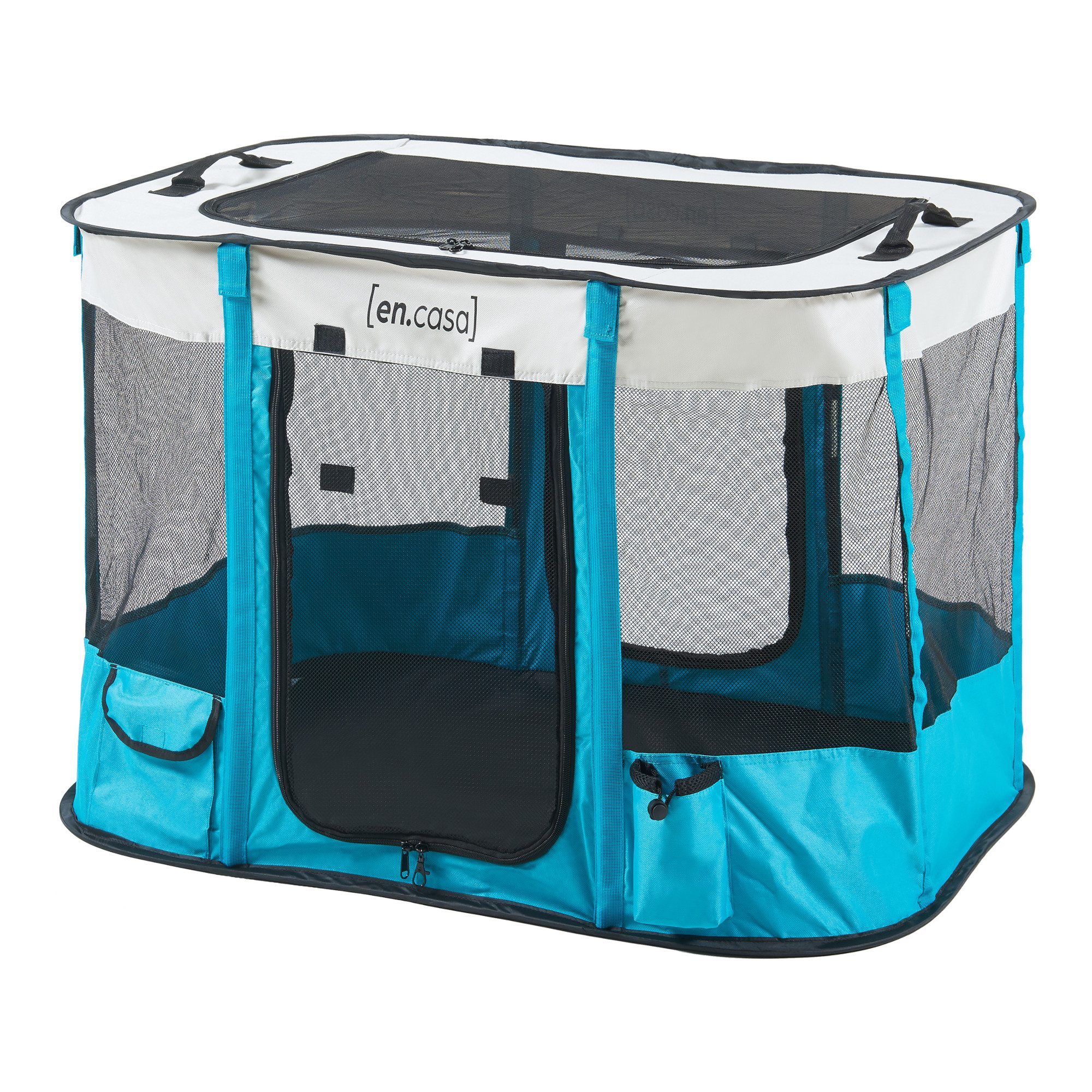 en.casa Freigehege, »Mörbylånga« Haustier-Laufstall Blau/Beige 70x55x45