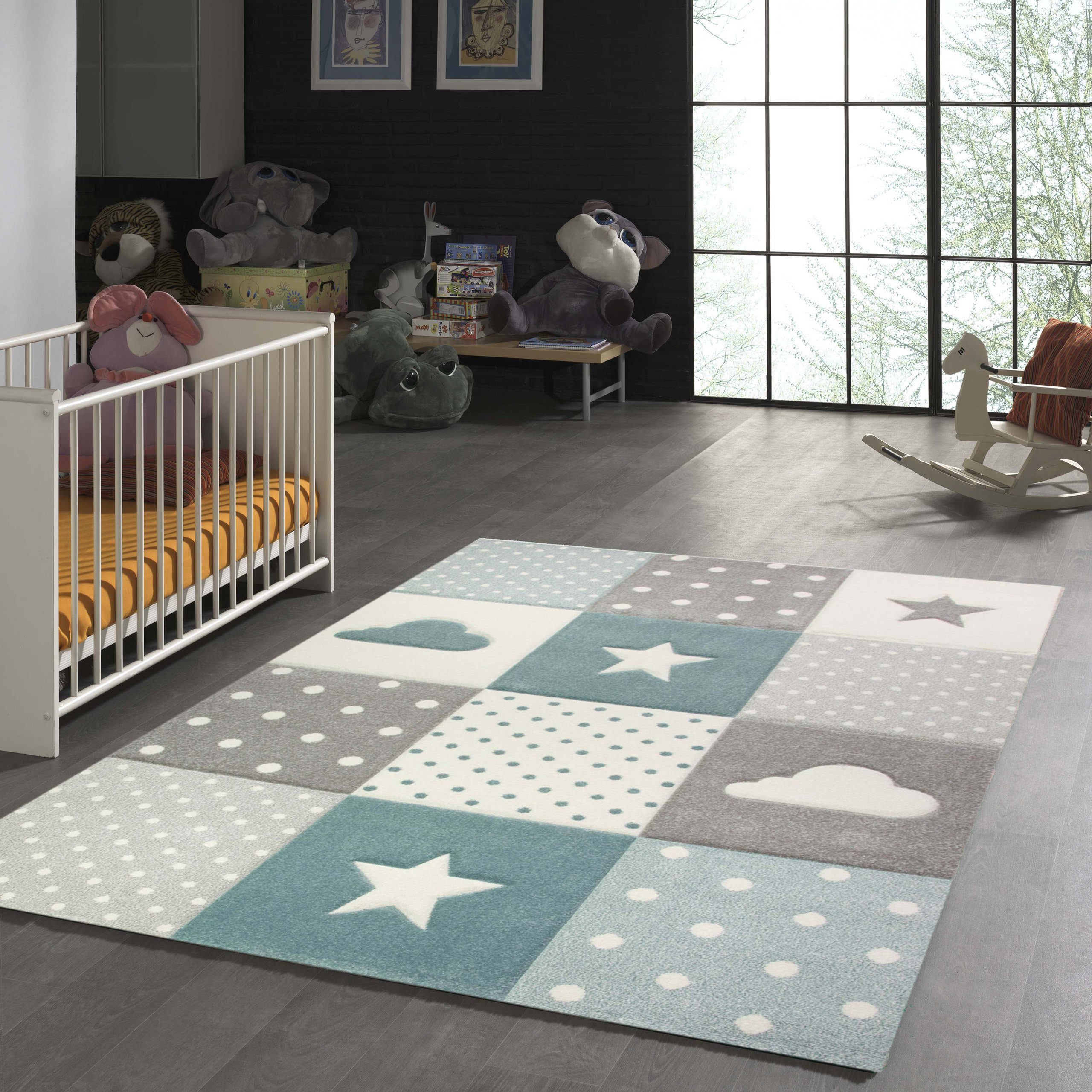TeppichHome24 Kinderteppich Kinderteppich mit Stern Wolke