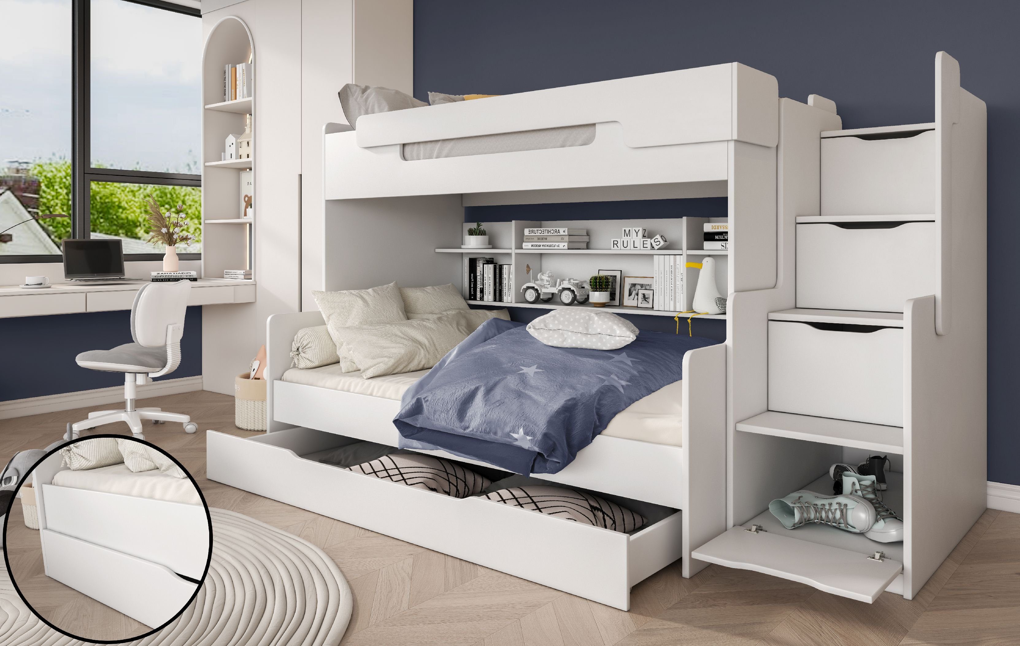 Möbel-Zeit Etagenbett Etagenbett HARRY mit Stauraum-Treppe