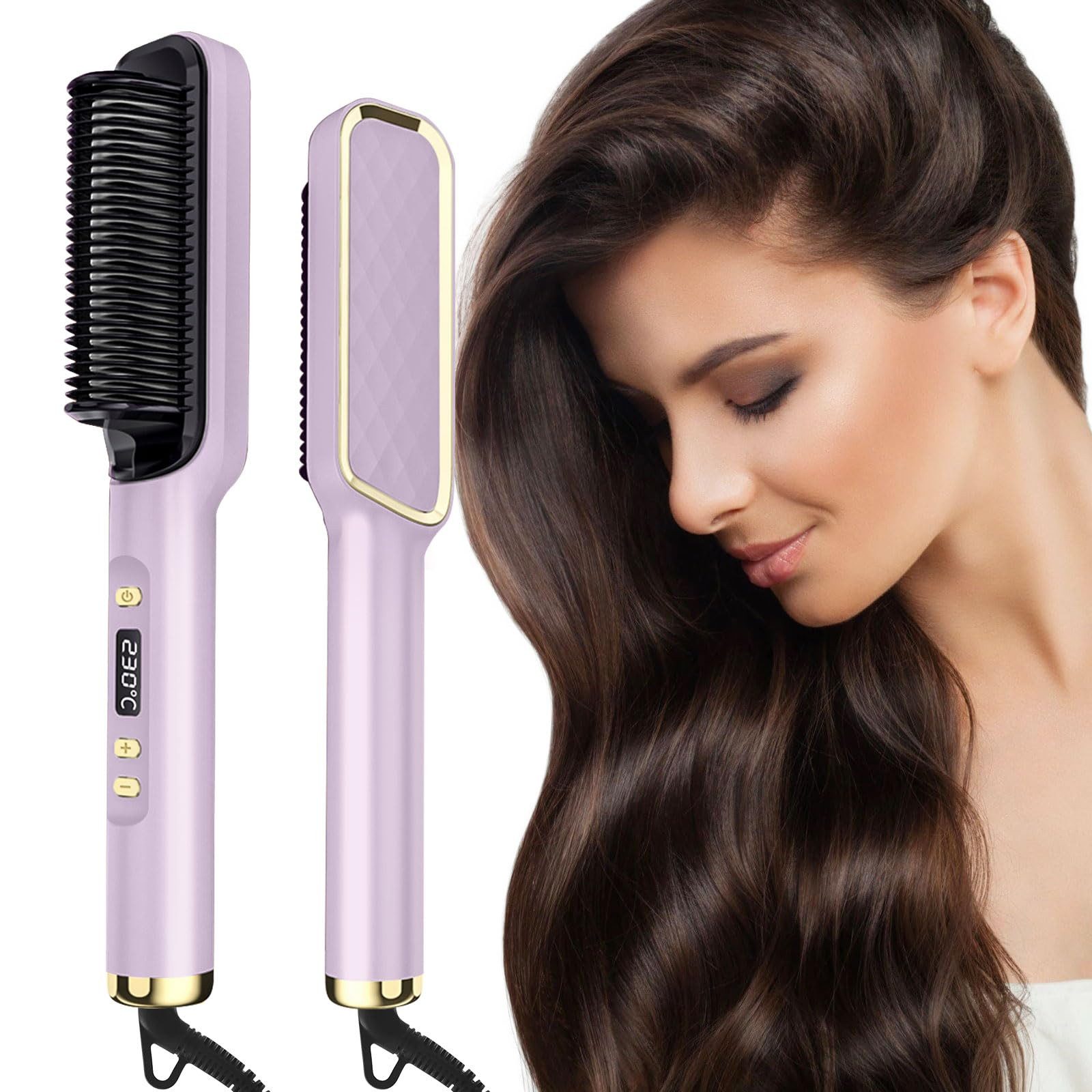 RWEUOQ Haarglättbürste 2-in-1 Glättbürste, Haarglätter-Kamm, Negativ-Ionen-Thermobürste,