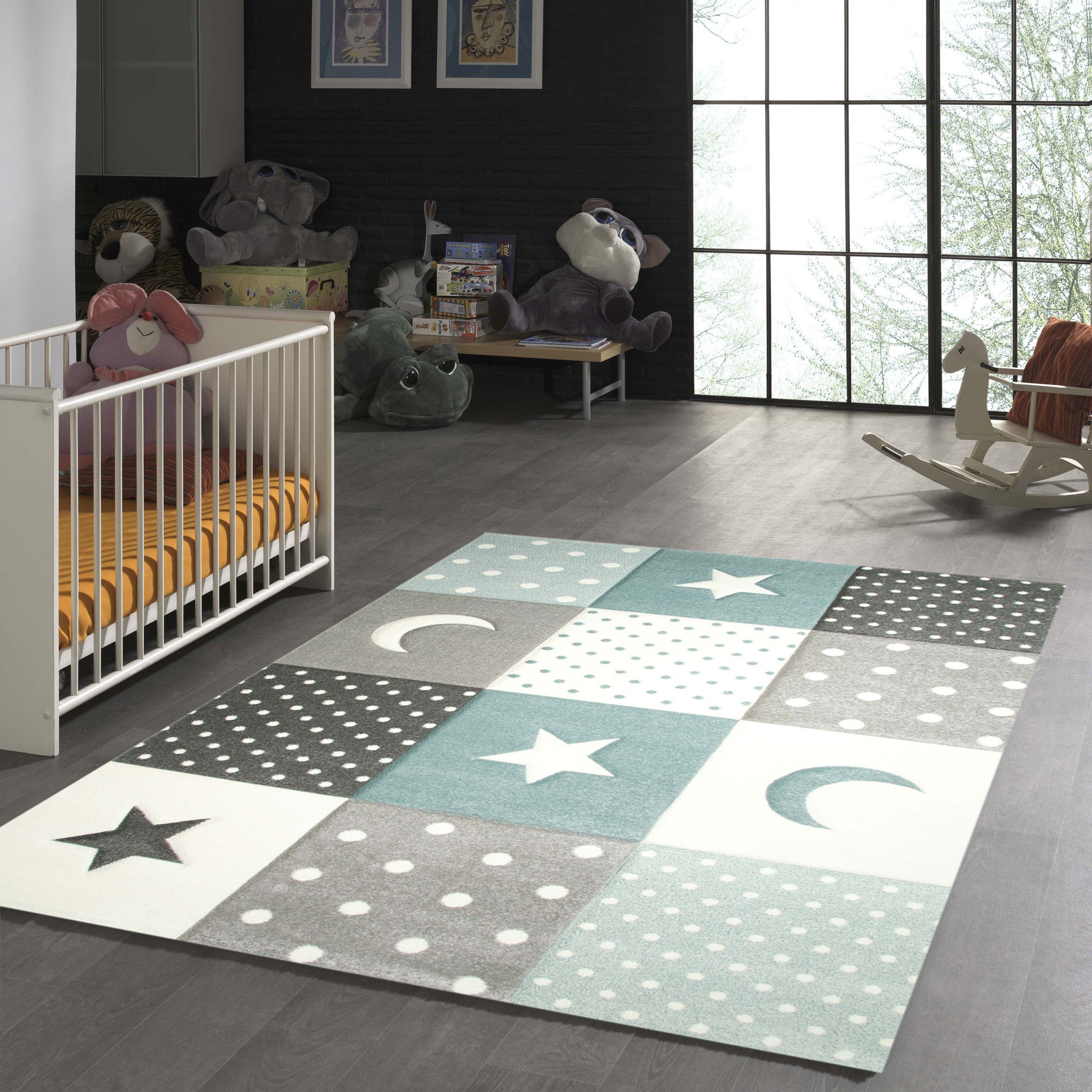 TeppichHome24 Kinderteppich Kinderteppich Stern Mond in
