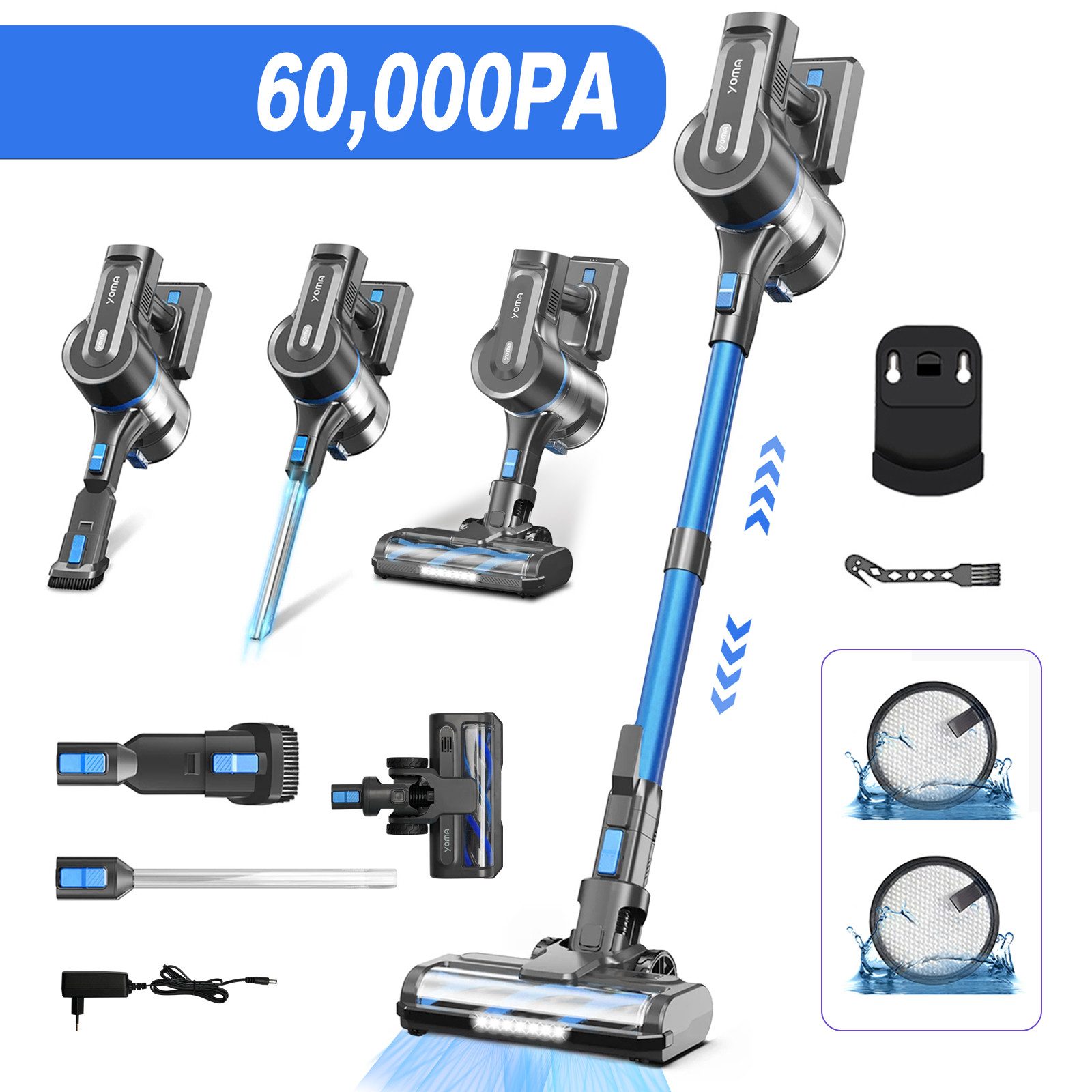 Yoma Akku-Hand-und Stielstaubsauger Staubsauger,Akku Staubsauger,60000pa,Akku Handstaubsauger,Akkusauger,