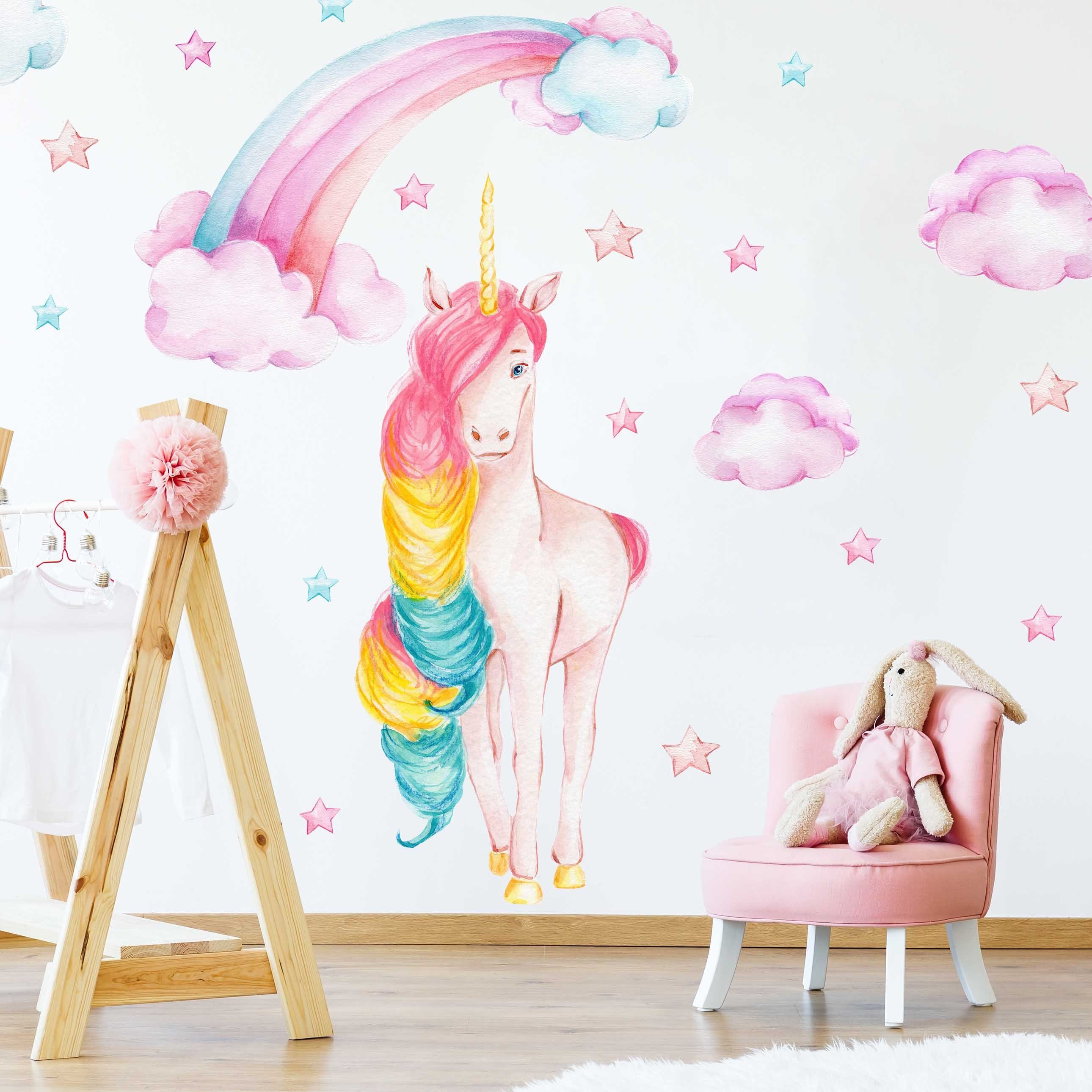 WANDKIND Wandtattoo Einhorn mit Regenbogen V380