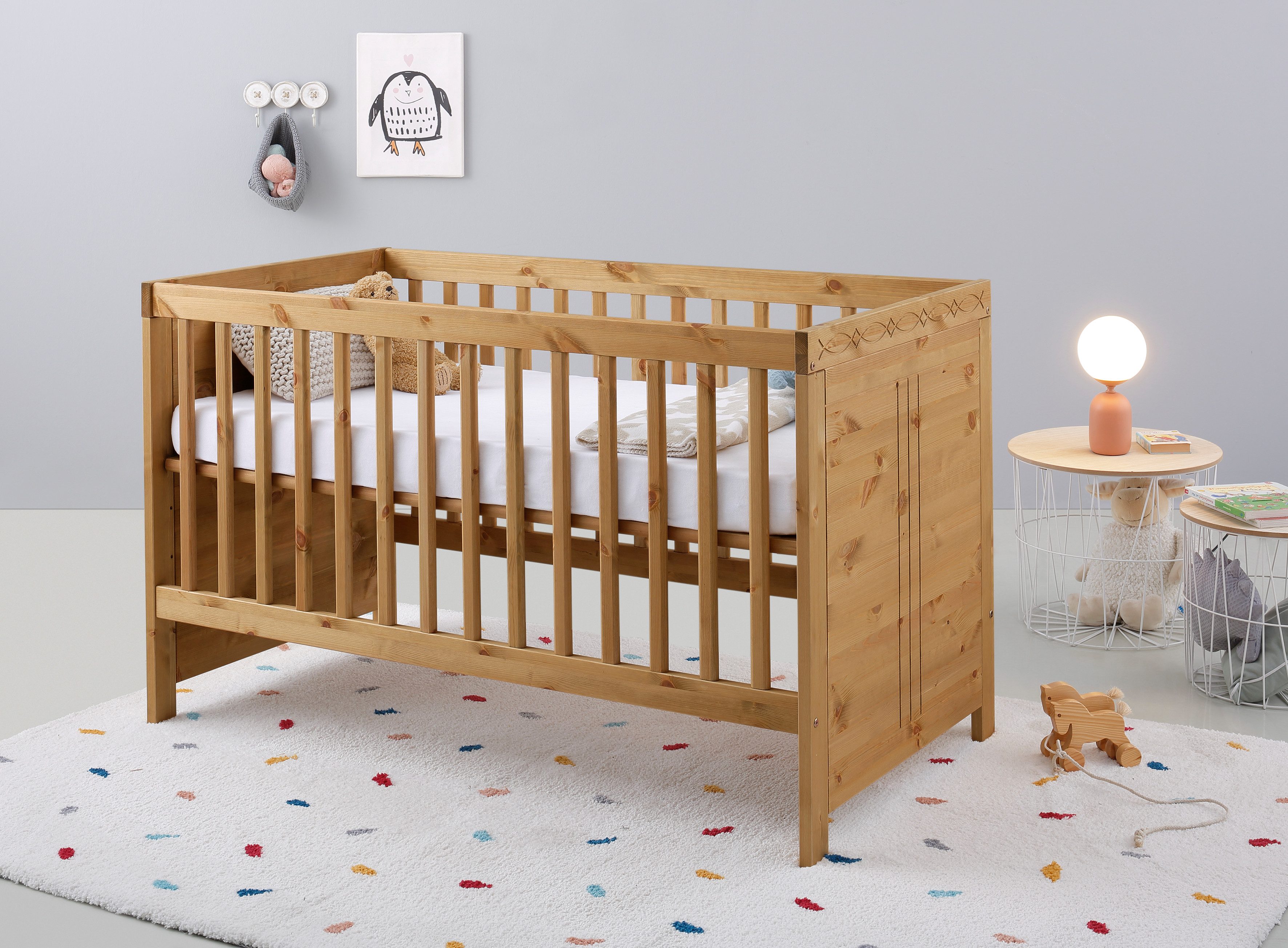 Lüttenhütt Babybett Indra, Schlupfsprossen, 4-fach verstellbare