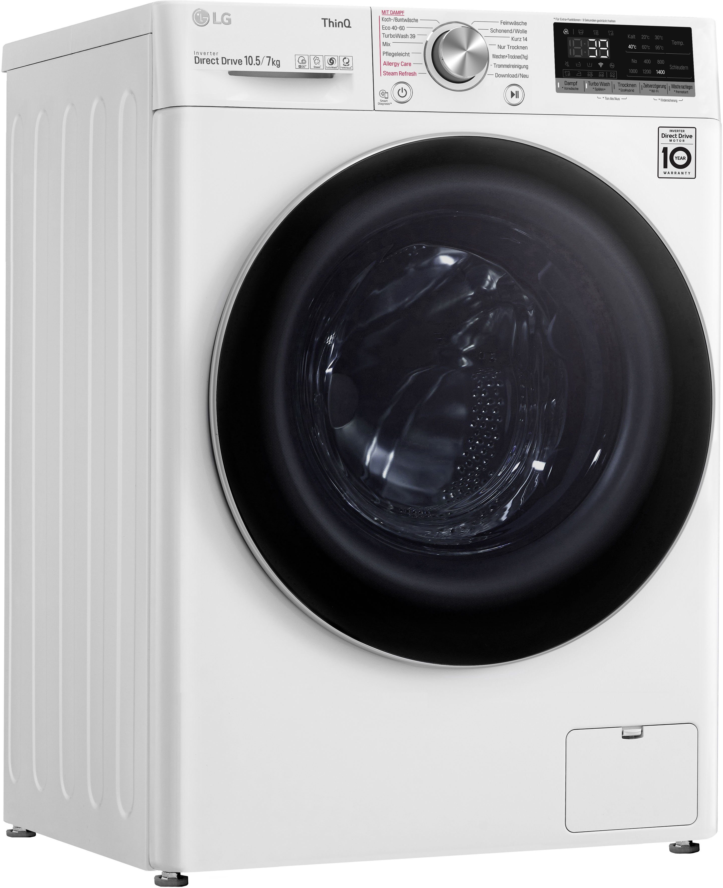 LG Waschtrockner V7WD107H2E, 10,5 kg, 7