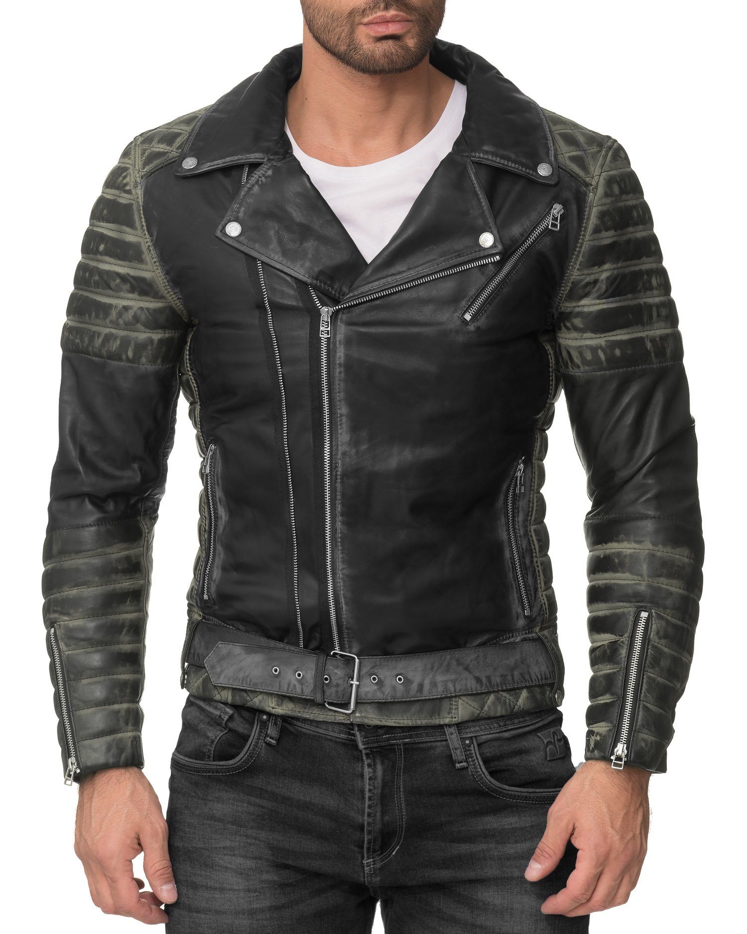 Reichstadt Lederjacke Herren Echtleder-und Kunstleder Jacke
