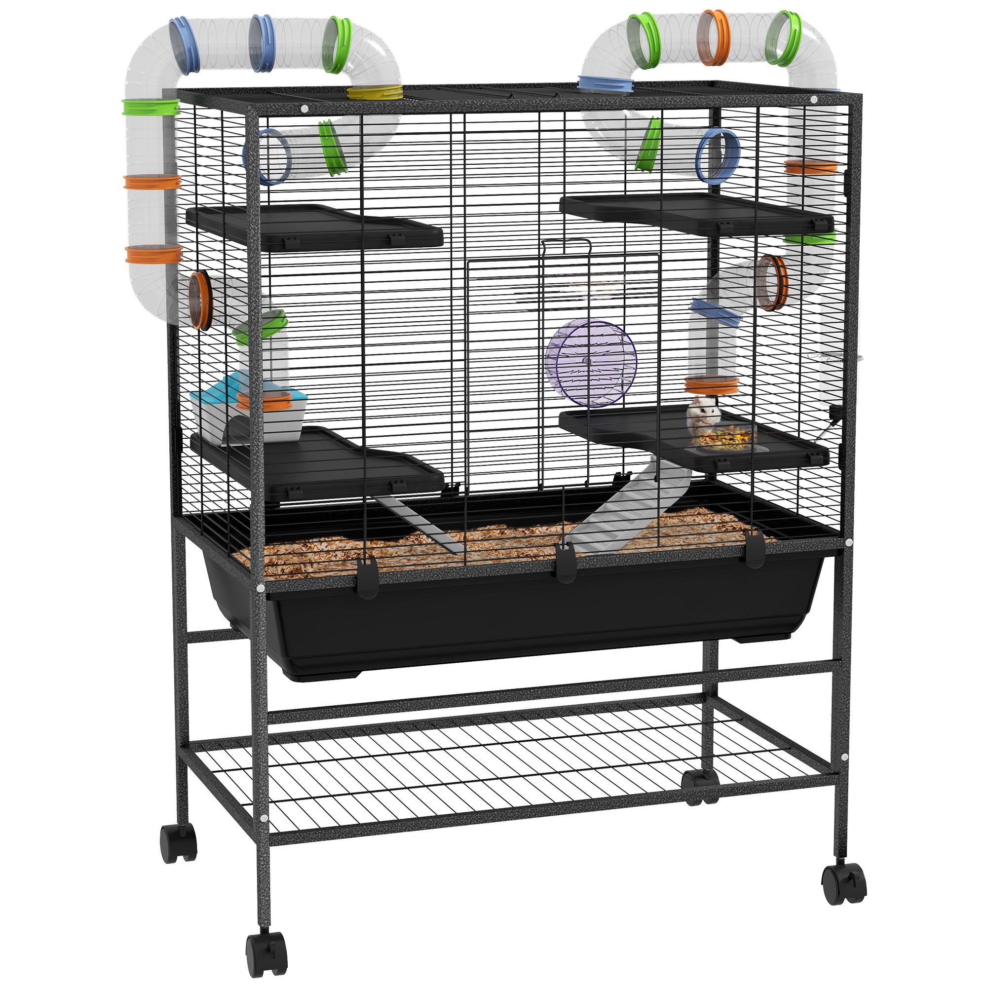 PawHut Kleintierkäfig Hamsterkäfig Nagerkäfig mit Rädern,