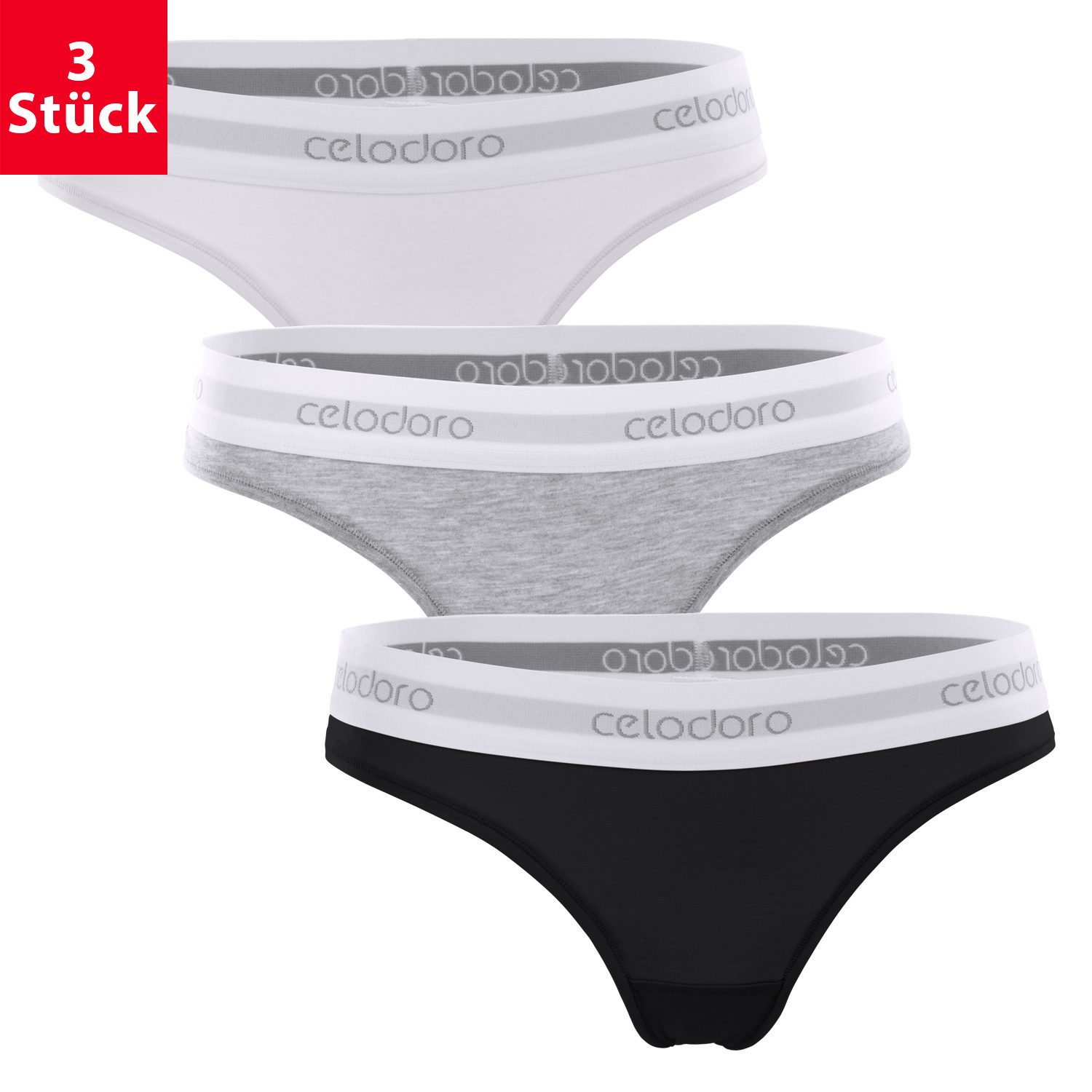 celodoro Tanga Damen Tanga, Webgummi-Bund (3er
