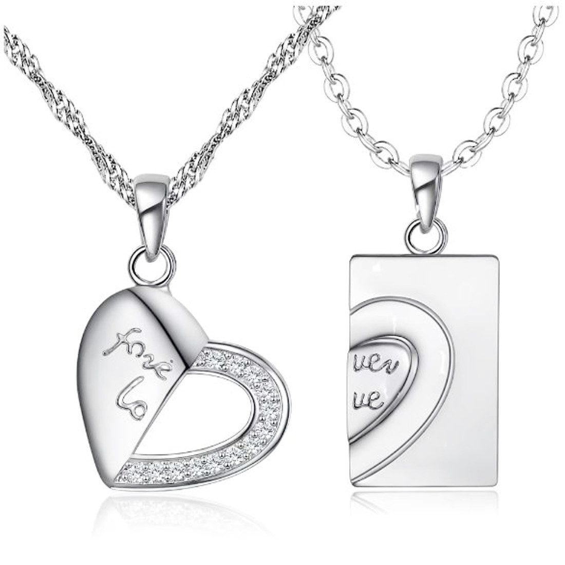 KARMA Freundschaftskette Partnerketten Herz Hälften Silber