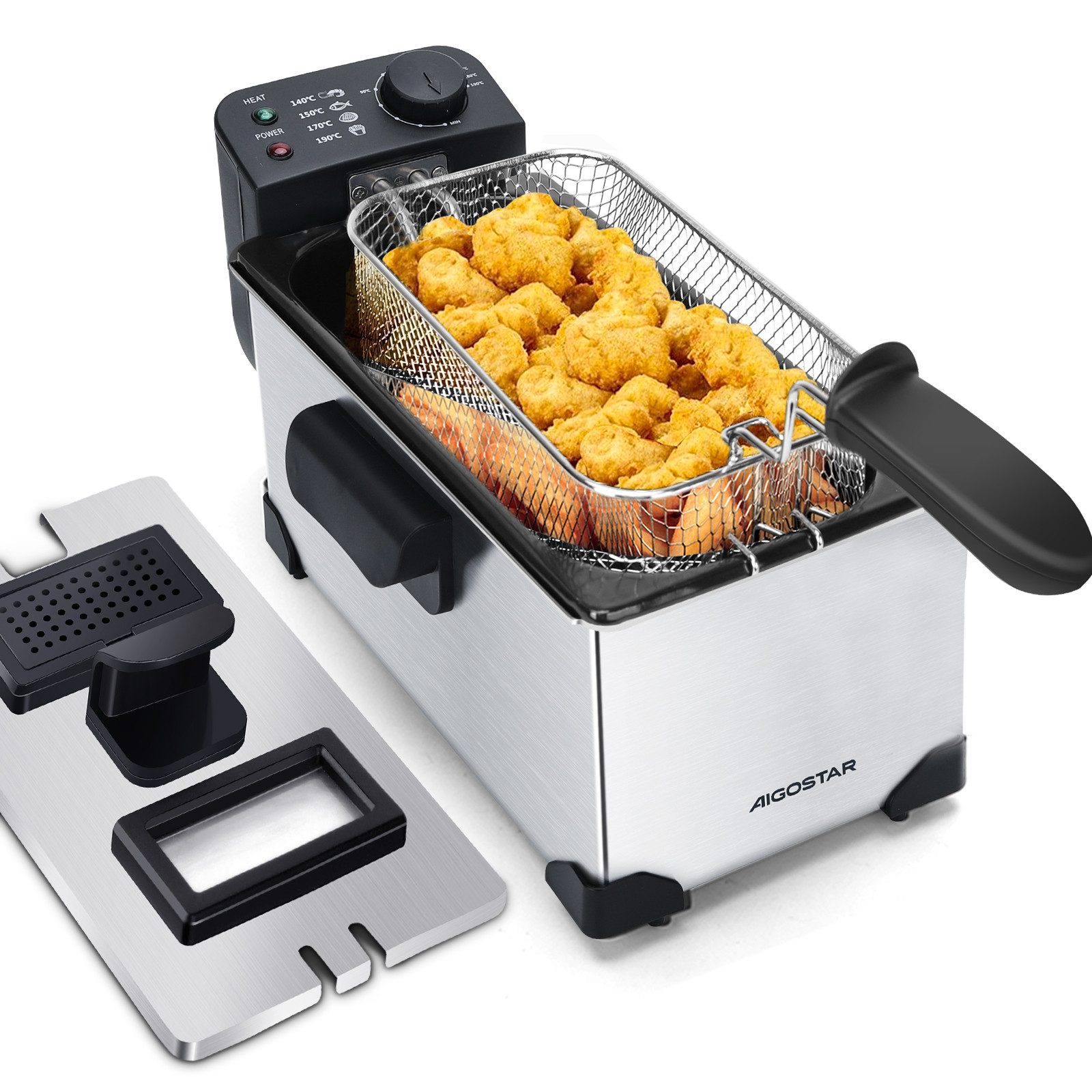 Aigostar Fritteuse Semi-professionelle Fritteuse, Edelstahl, 2200W,