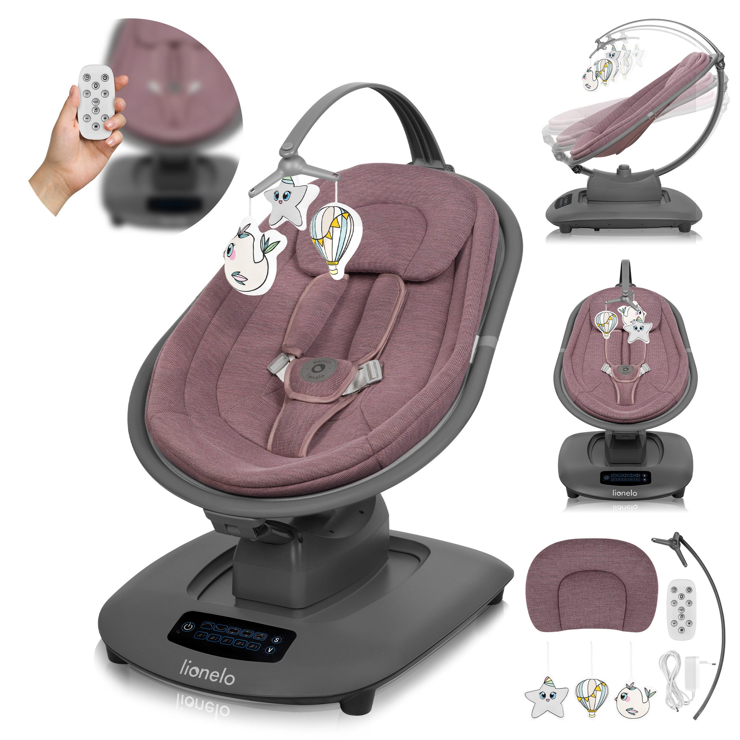 lionelo Babywippe BLOSSOM, 5 Schaukelmodi/180° drehbarer