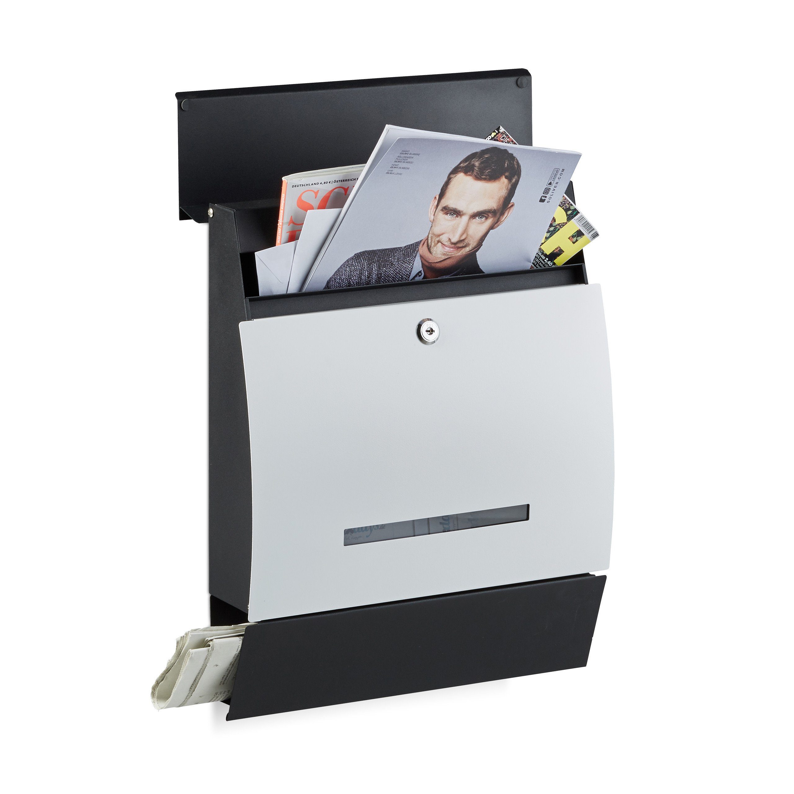 relaxdays Briefkasten Design Briefkasten mit Zeitungsfach,