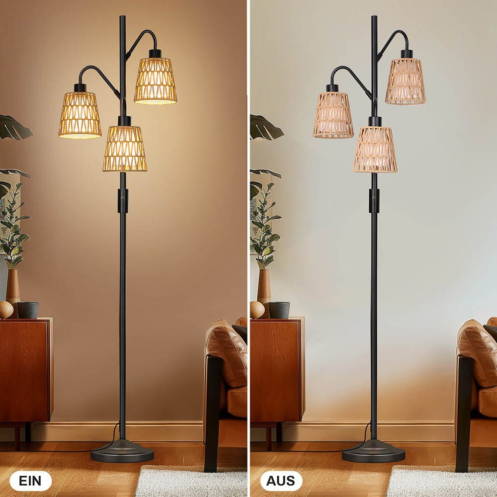 MUPOO Stehlampe LED Stehlampe,Rattan Boho LED