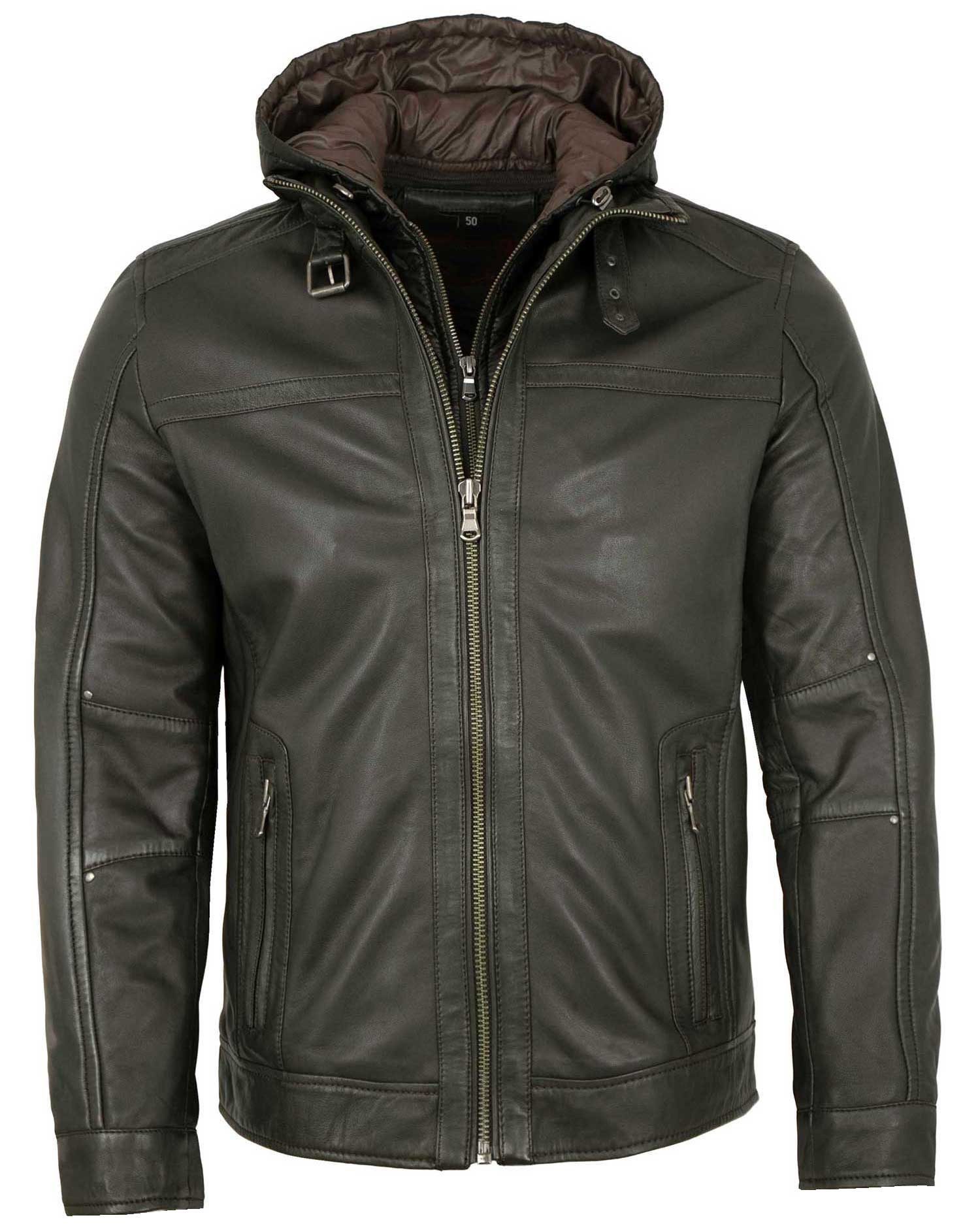 Lederjacken24 Lederjacke Meander Herren Lederjacke Kapuze