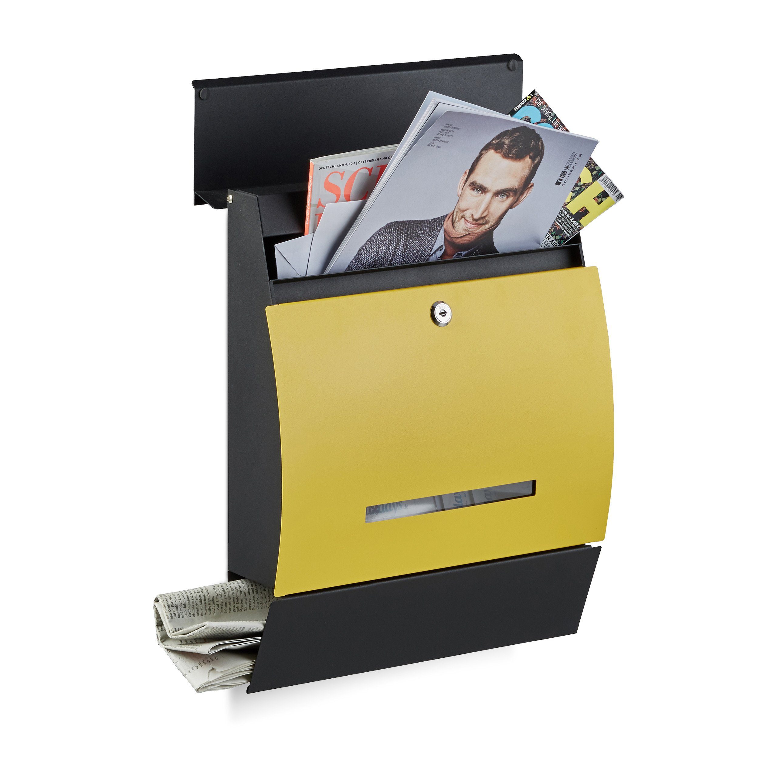 relaxdays Briefkasten Design Briefkasten mit Zeitungsfach,