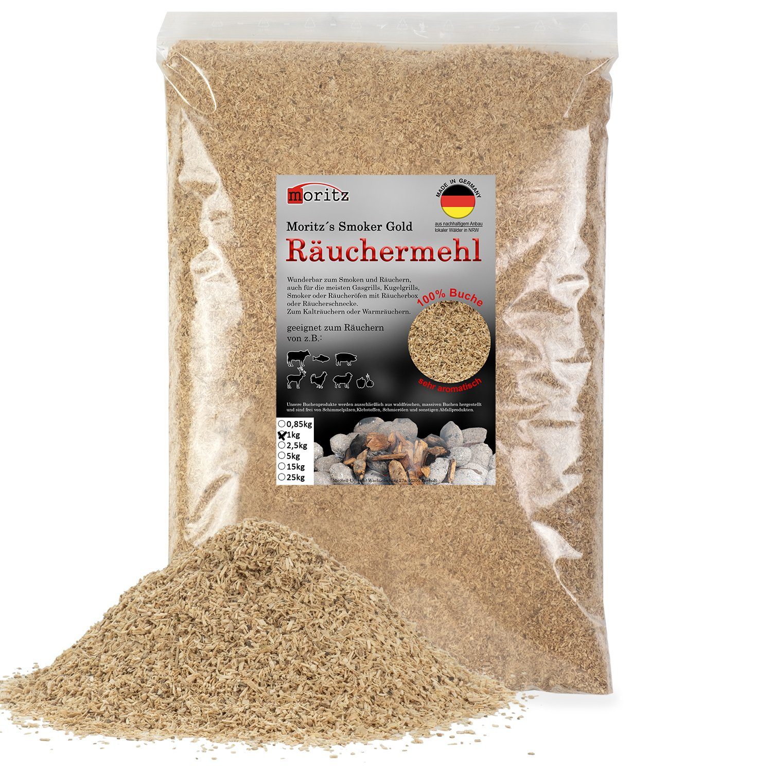 Moritz Räucherbox 1kg Räuchermehl Buche fein